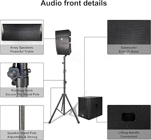 Miniatura 3 de PRORECK Club 3500 Subwoofer de 15 pulgadas 3000 W Sistema de altavoces PA alimentado por DJ, conjunto combinado con 8 altavoces de matriz,