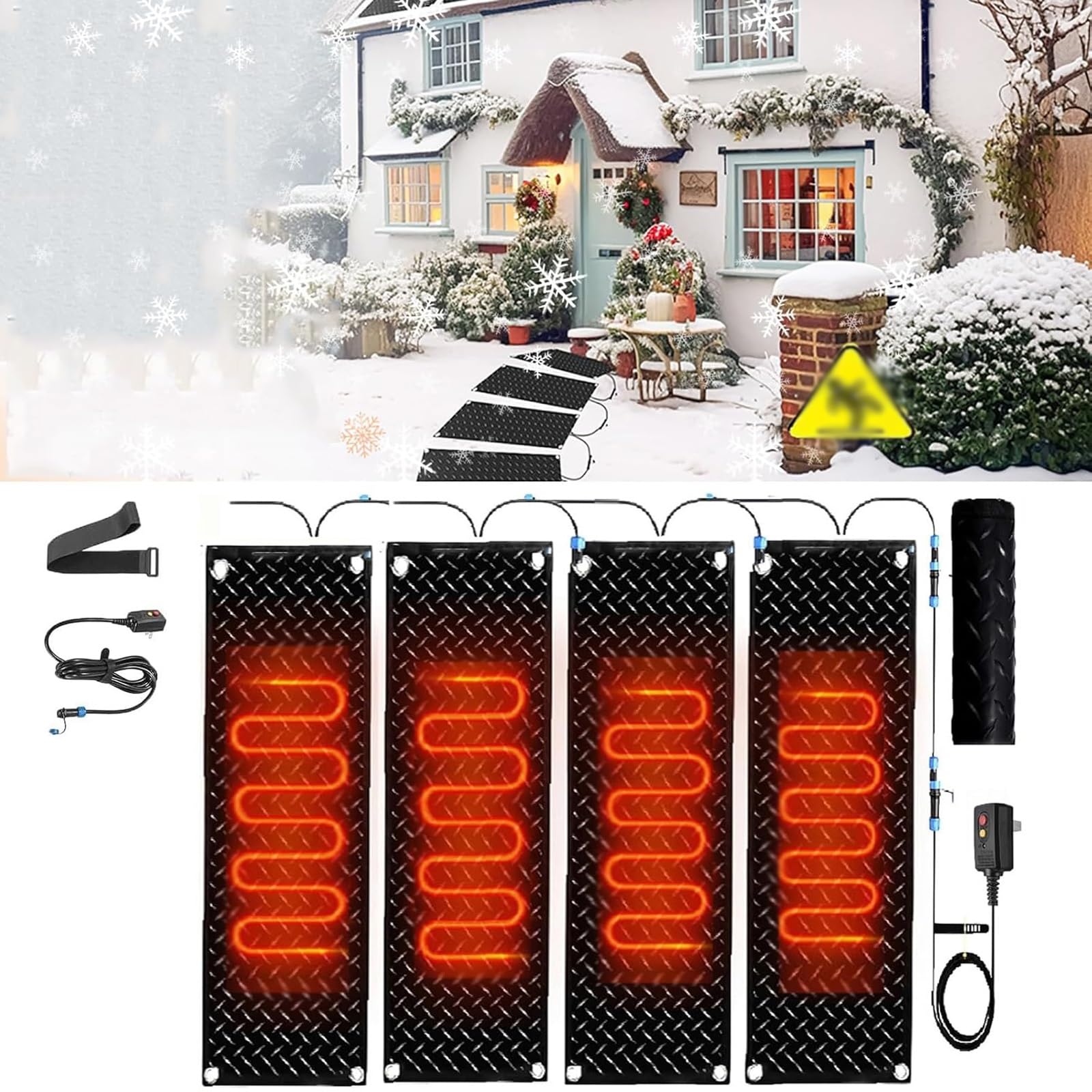 Tapis pour faire fondre la neige en plein air - Tapis d'hiver antidérapants pour entrées d'accès, escaliers et couloirs - Élimination efficace de la glace et de la neige (30 x 150 cm x 4