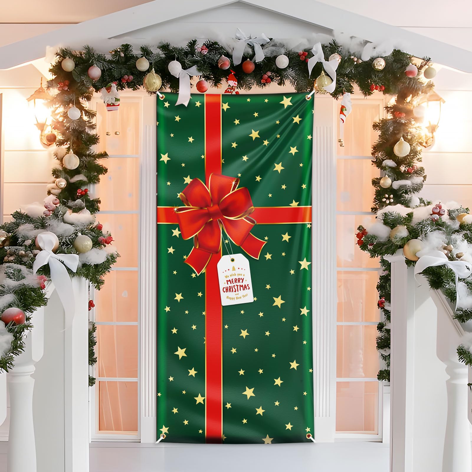 Amazon.com: Christmas Door Cover Green Presents Decorations for Front ...