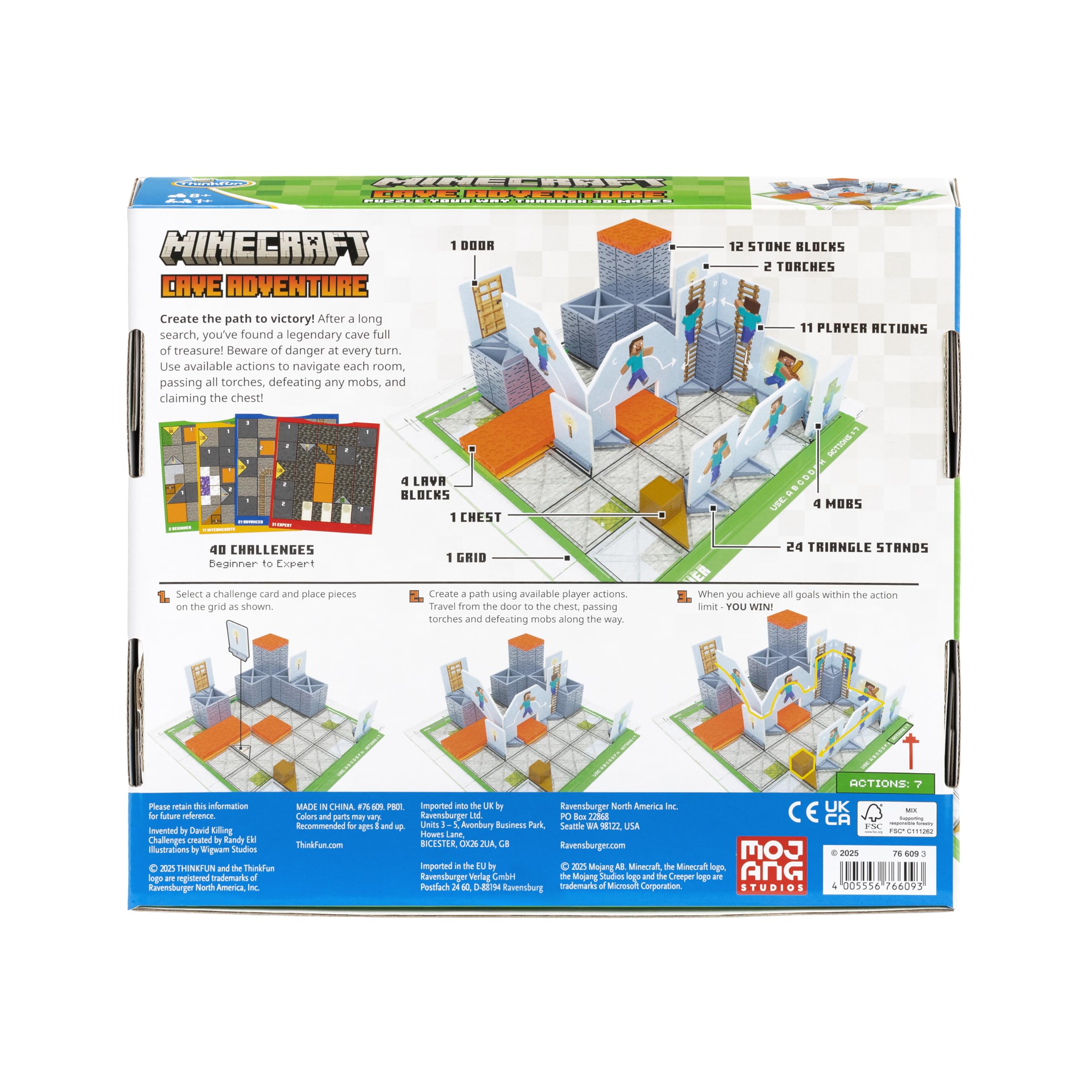 ThinkFun Minecraft Cave Adventure | Gioco di puzzle di strategia senza schermo | 40 sfide logiche | Età 8+