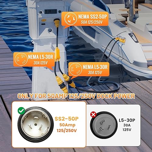Miniatura 3 de Marine Shore Power Y Splitter SS2-50P macho 50A enchufe a (2) 30A L5-30R hembra, 50 amperios 125250V a L5-30R adaptador en Y, divisor de barco Shore