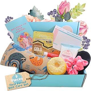 First Period Kit for Girls - Pamper Hampers for Teenage Girls with Lavender Heating Pad for Period Pain Relief and Self Care Products. Period Tracker and Period Info Booklet Included