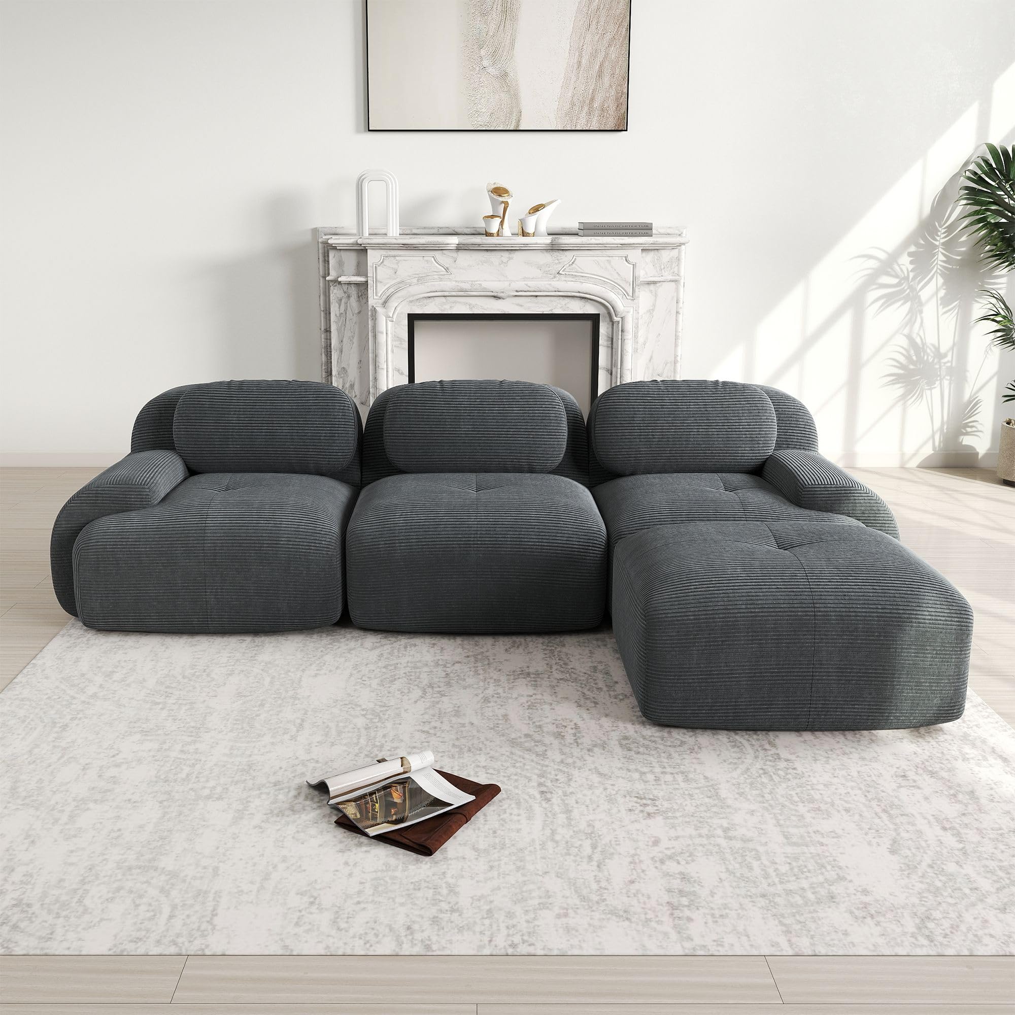 Modułowa sofa narożna 298 x 178 x 70 cm, 3-osobowa z materiału sztruksowego
