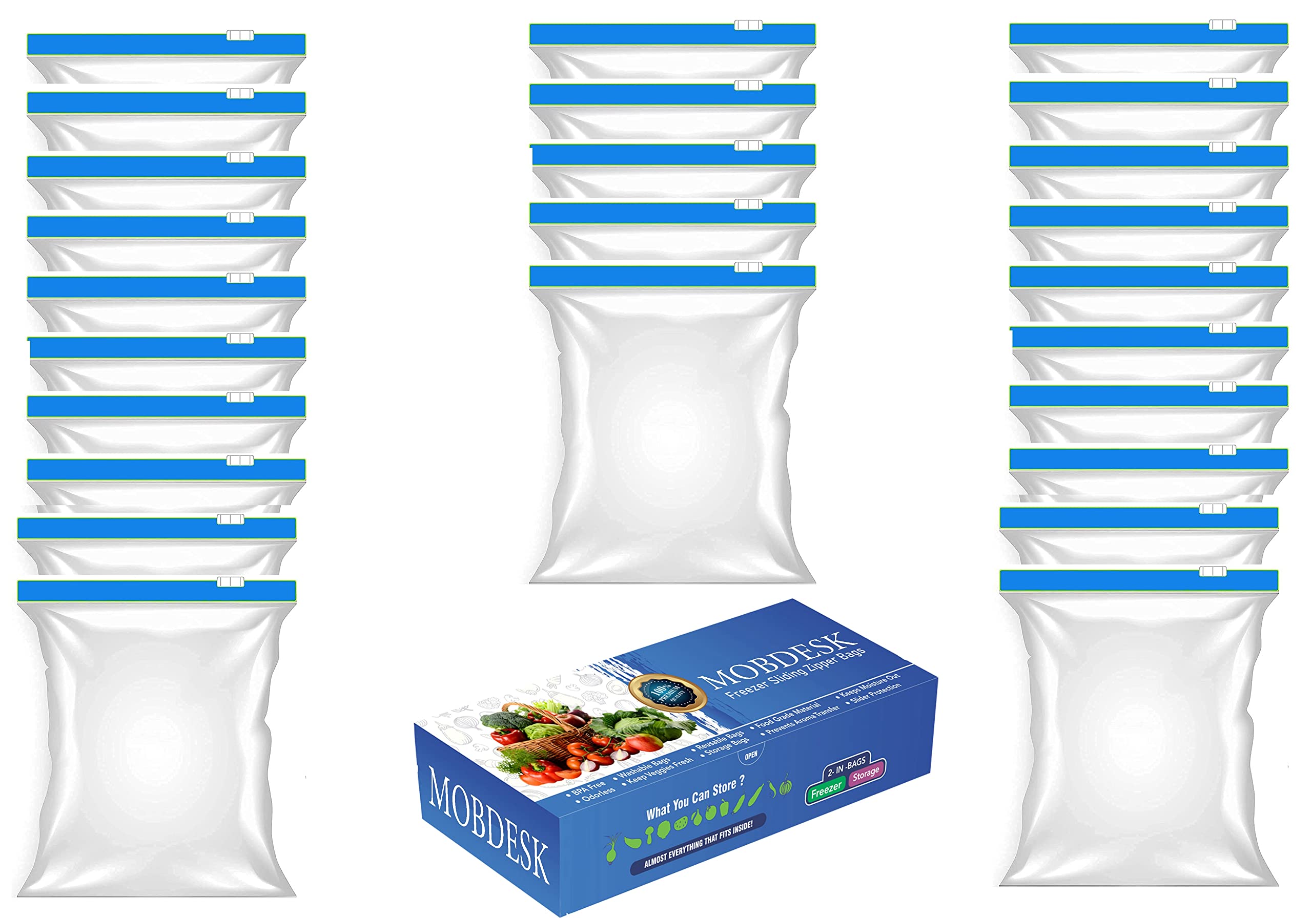 MOBDESK BPA-Free Zip Lock Bag for Fridge | Resealable Ziplock Pouch for Food & Travel | Leakproof Freezer Storage Bags | Zip Lock Covers & Zipper Pouch for Kitchen | Freezer Storage Bags-V-325