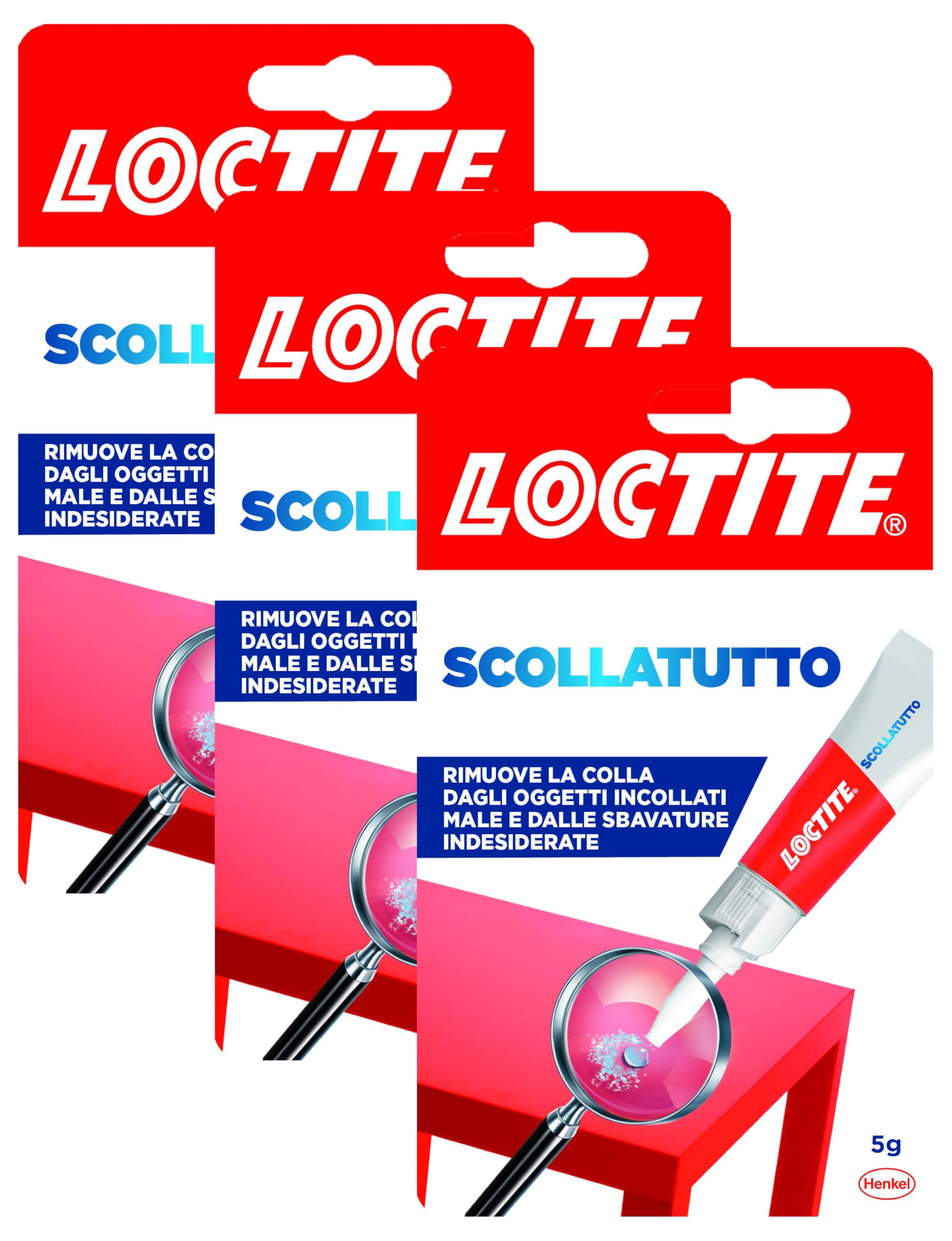 Loctite Scollatutto, Rimuovi colla in tubetto per tutte le superfici, Rimuove qualsiasi colla cianoacrilica, colla gel, colla trasparente, Rimuovi etichette e residui adesivi, 1x5g (Confezione da 3)