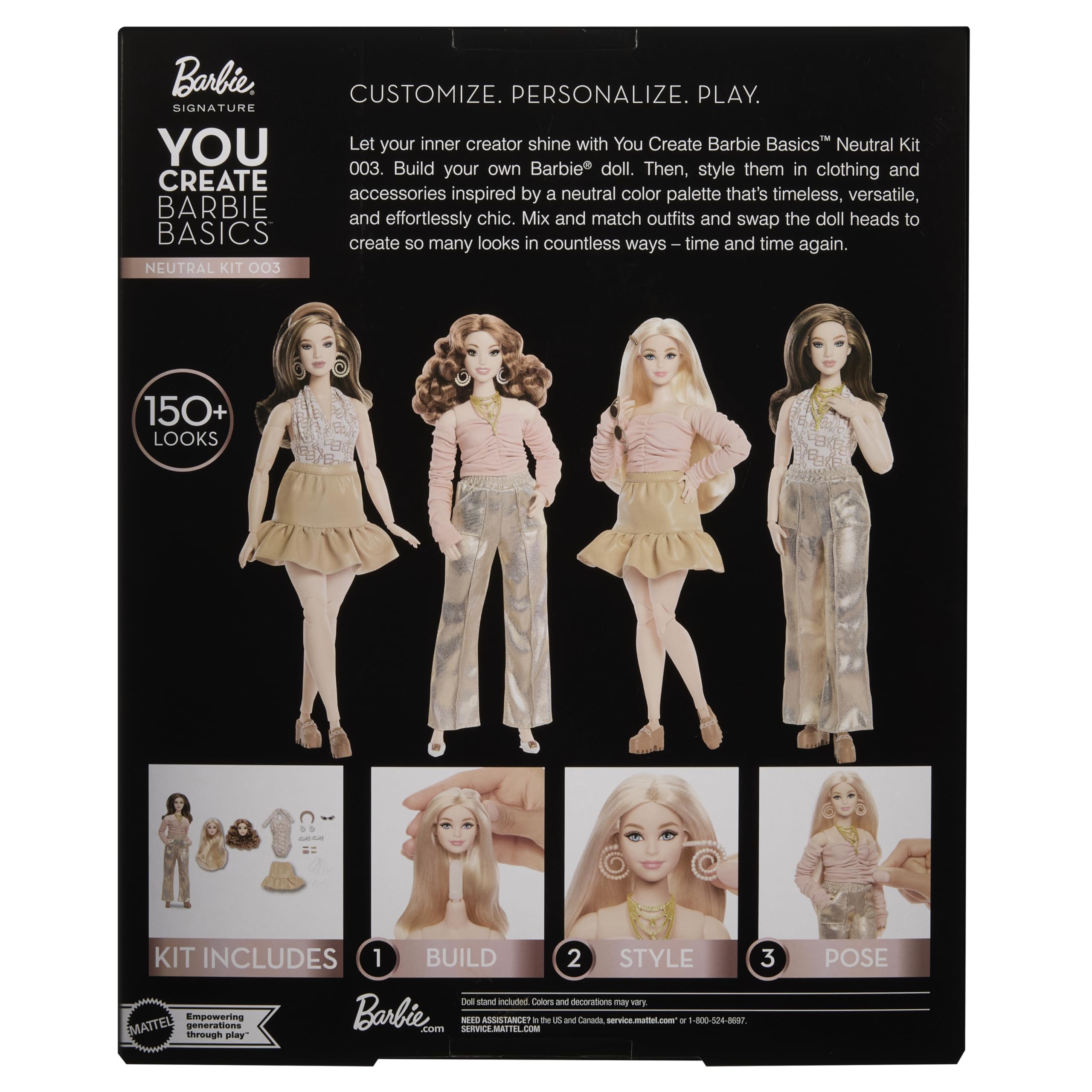 Barbie Basics You Create Kit Neutro 003, Conjunto con muñeca Personalizable, Ropa de Talla Universal, Cuerpo articulado y Cabeza Intercambiable, JJX37