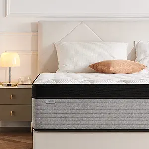 JINGWEI Queen Mattress, 12 Inch Innerspring Hybrid Mattress in a Box, Individually Pocket Coils for Motion Isolation & Cool Sleep, Queen Bed for Back Pain, Medium Firm, Gray