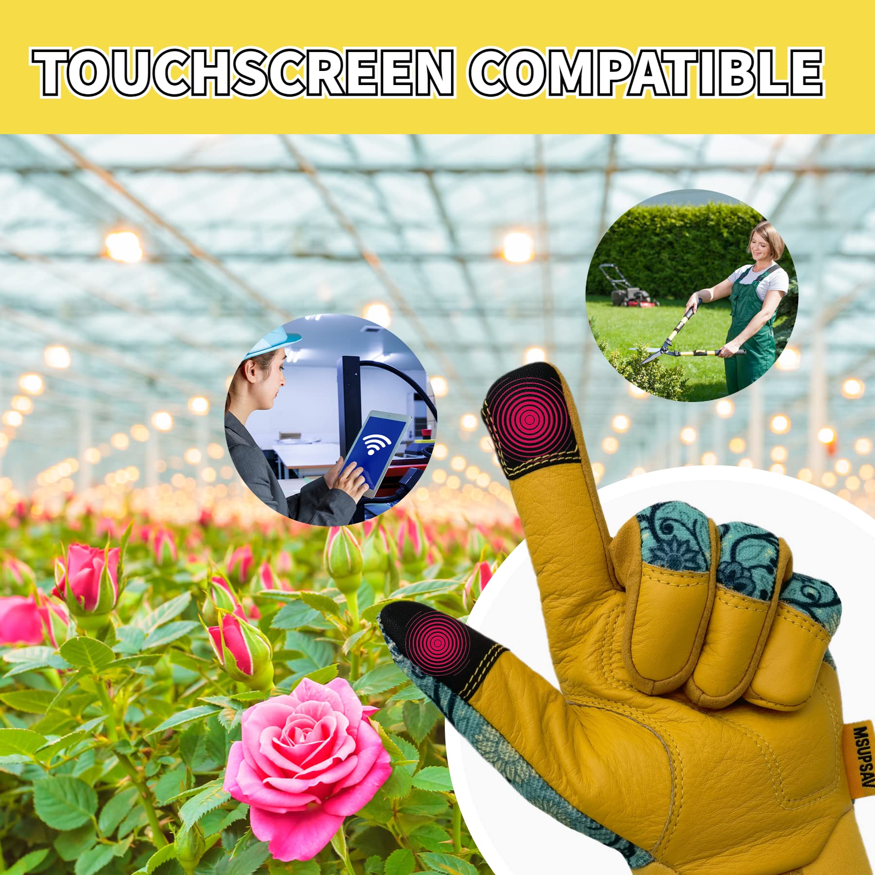 Guantes de jardinería para mujer, guantes de trabajo de cuero para hombres y mujeres, guantes de conductor, guantes de trabajo de seguridad (patrón azul clásico, L)