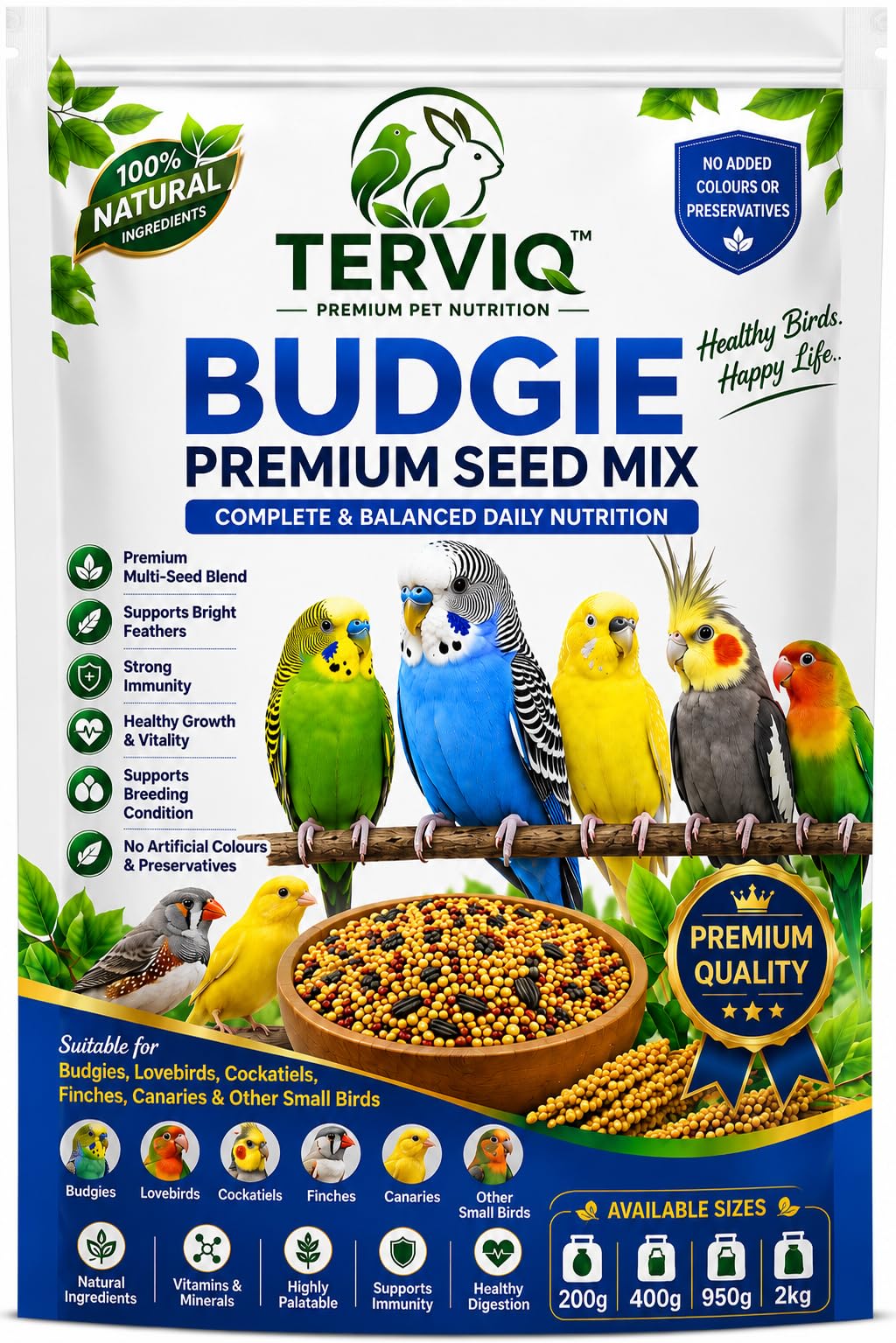 Budgie Premium Seed Mix | Natural Bird Food for Budgies | Complete & Balanced Daily Nutrition | Premium Multi-Seed Blend | Supports Healthy Feathers,Growth,Immunity | All Life Stages | (200)-image-46
