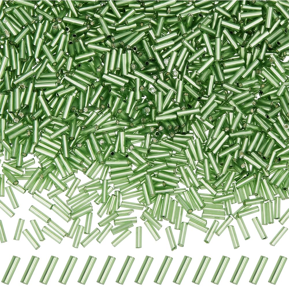 SOFPLATE 1 Box about 50G 1000Pcs Mini Glass Bugle Beads 6mm Green Glass Tube Beads Bulk Loose Sparkle Plain Color Long Seed Spacers for Jewellery Making Findings Bracelet Earring Embroidery DIY Crafts