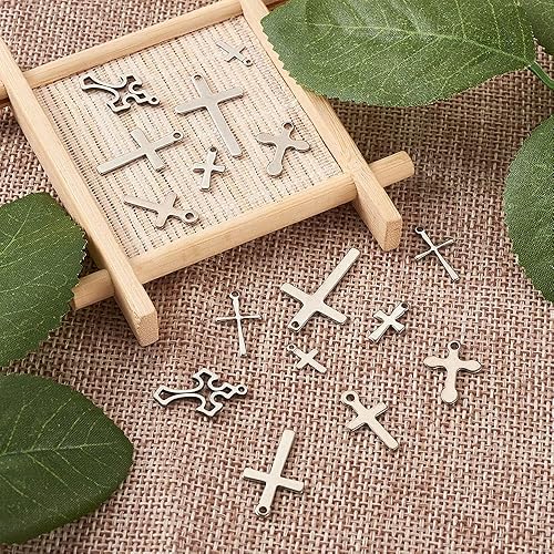 Miniatura 2 de KISSITTY Dijes de cruz para hacer manualidades de joyería, Acero inoxidable, No es una piedra preciosa