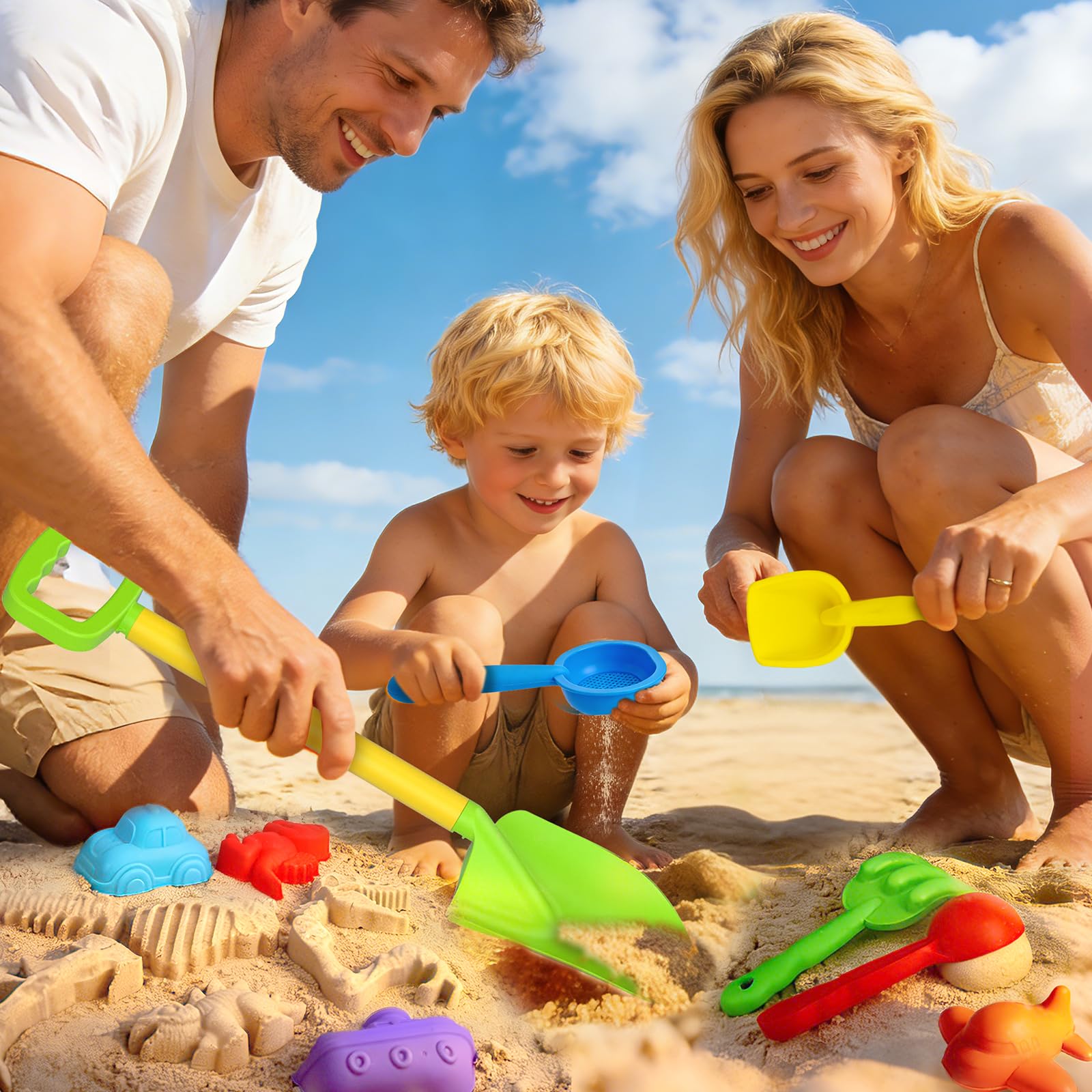 Beach Toys, Sandbox Toys 22Pcs Kids Sand Play Set, Dinosaur Molds with Shovels, Rakes & Collapsible Buckets, Soft Plastic Summer Outdoor Travel Toys for Toddlers Boys & Girls, Ideal - 5