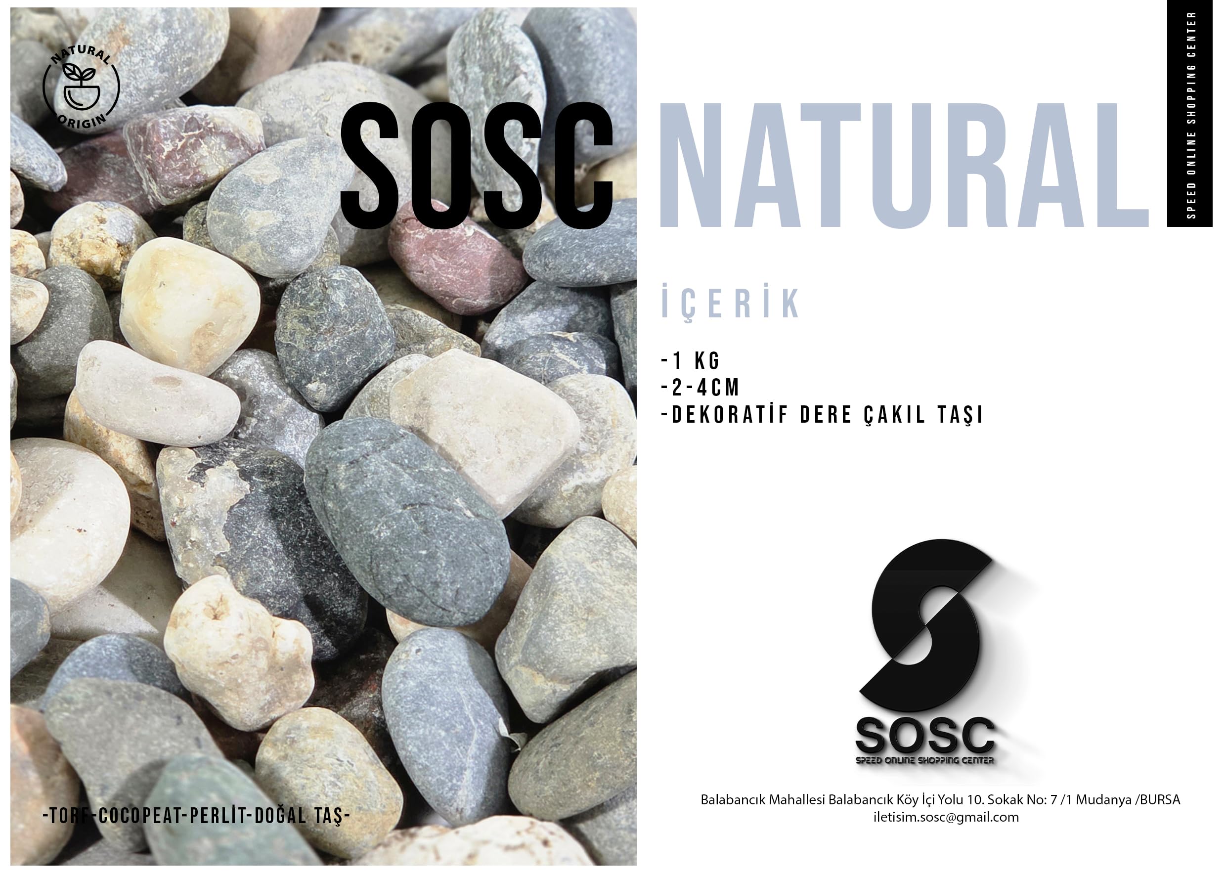 SOSC Doğal Nazilli Dere Çakıl Taşı, Tamburlanmış Dekoratif Taş, Renkli Dolamit, 2-4 cm, 1 Kg, Saksı Dibi, Akvaryum ve Bahçe Düzenleme