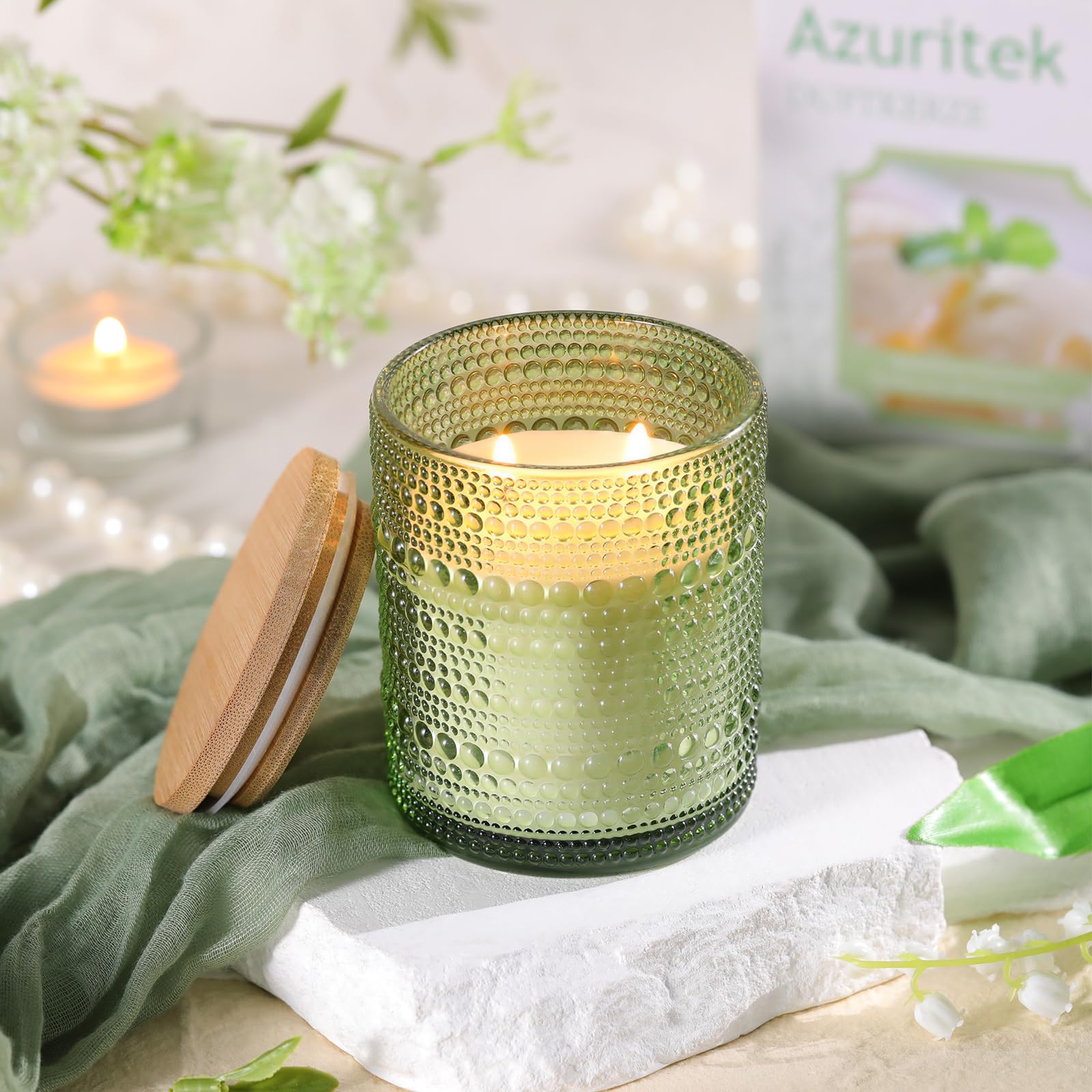 Azuritek Vanille Duftkerze im Glas, Duftkerzen mit Luftdichtem Deckel, 230g Natürliches Sojawachs Kerze mit 2 Dochten, 30-60h Brenndauer, Perfekt Weihnachten Geschenkidee für Frauen Männer