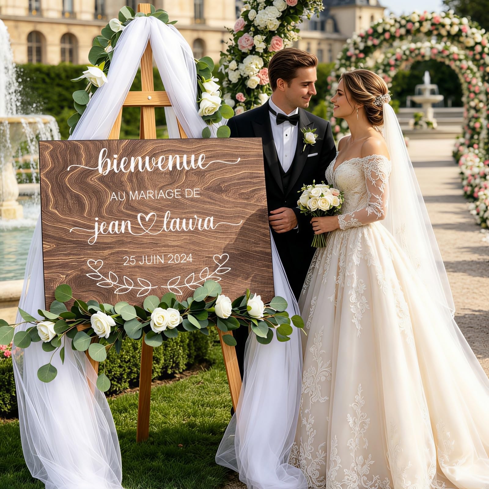 Personalized Wedding Welcome Sign Vinyl Decal, Custom Names & Date Sticker, DIY Elegant Wedding Reception Ceremony Decor Decals, Entrance Display Plaque Sticker