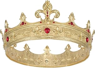 SWEETV Fleur-de-lis King Crown for Men, Royal Prince Tiara Headwear for Medieval, Royalcore,Knight,Viking,Halloween Costume