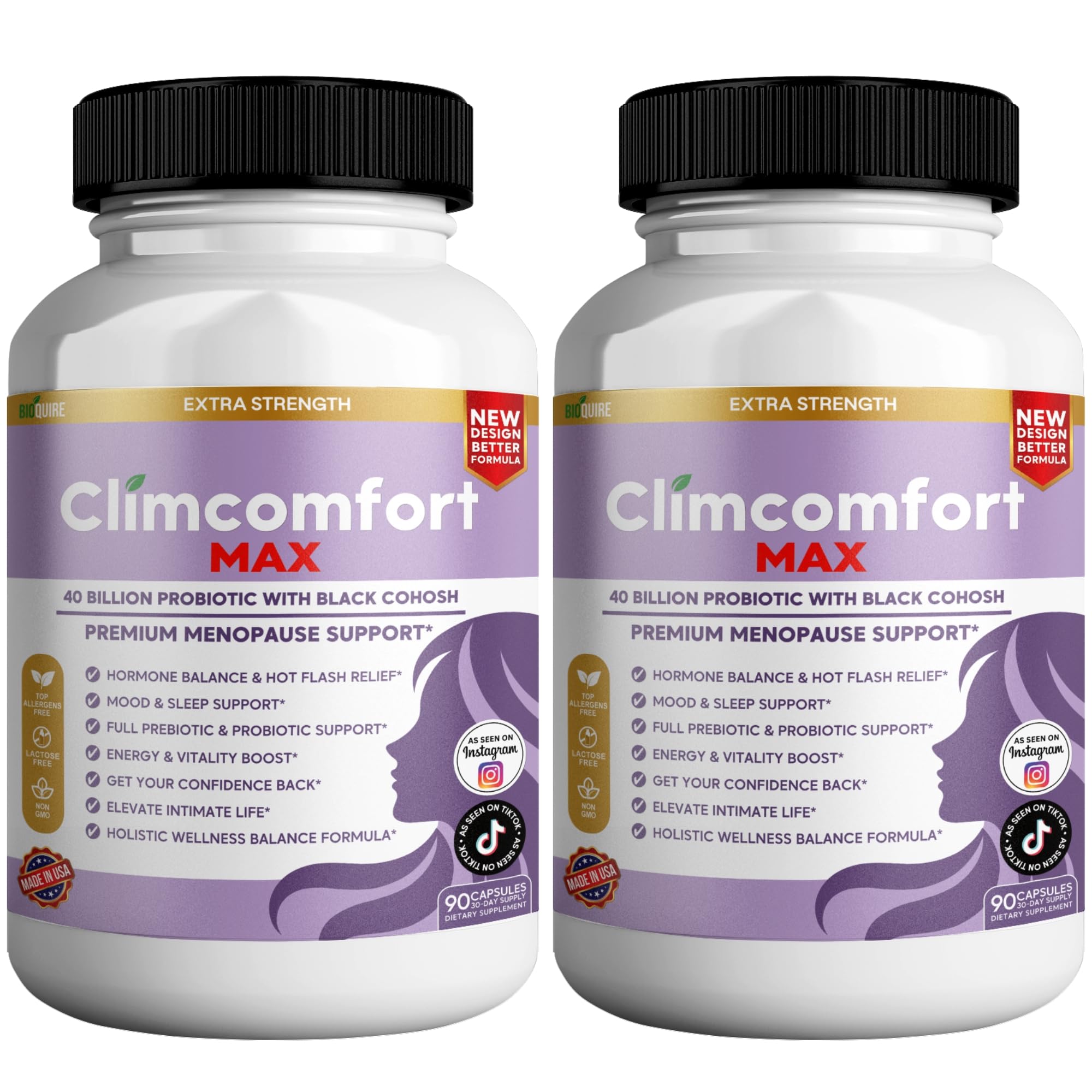 Climcomfort Max Menopause Support, 40 Billion Probiotic with Black Cohosh, 90 Capsules, Hormone Balance and Hot Flash Relief (2)