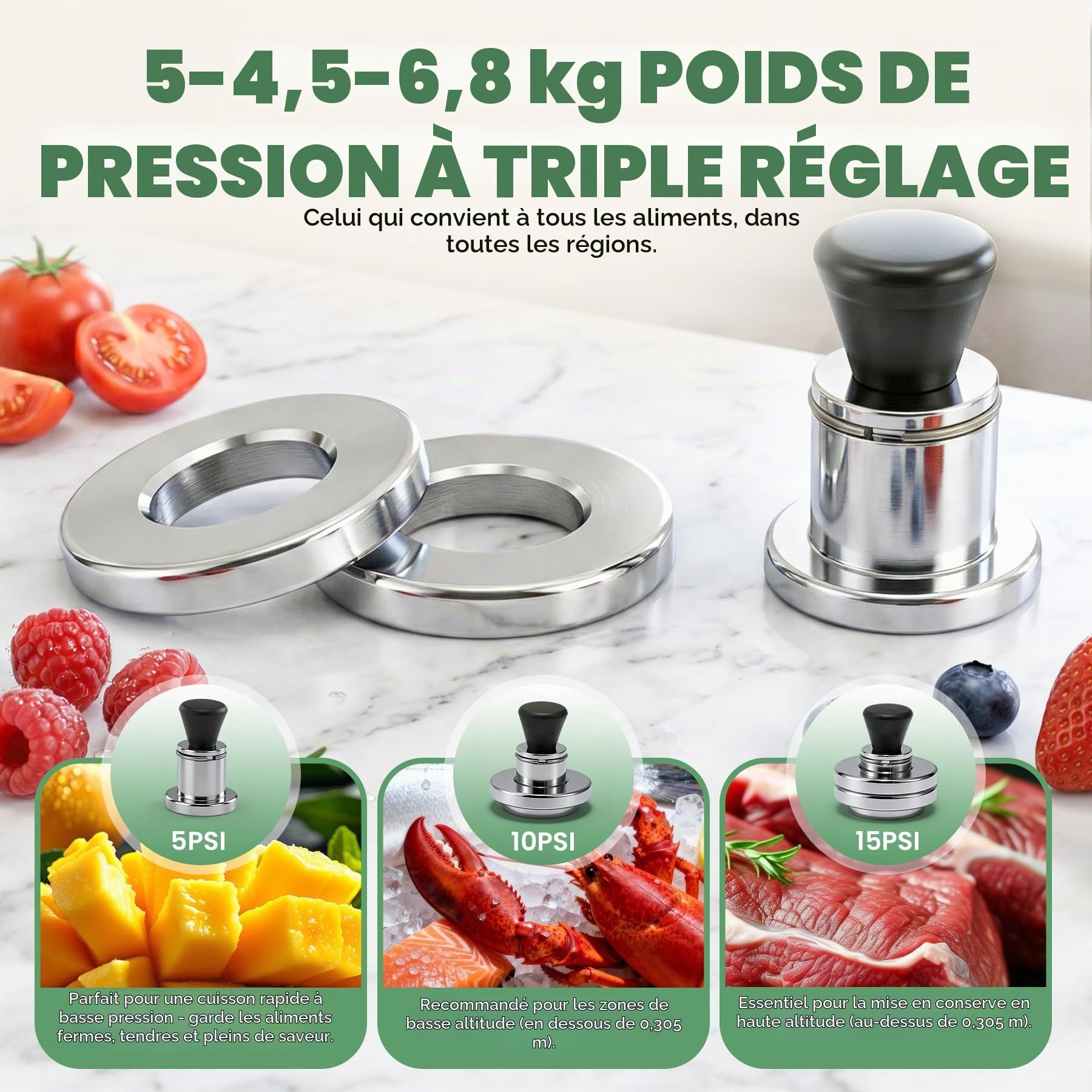 Huanyu Autocuiseur de 22 litres avec poids de pression (5-10-15 PSI) et base en alliage, compatible avec les autocuiseurs multifonctions à induction et les autocuiseurs traditionnels
