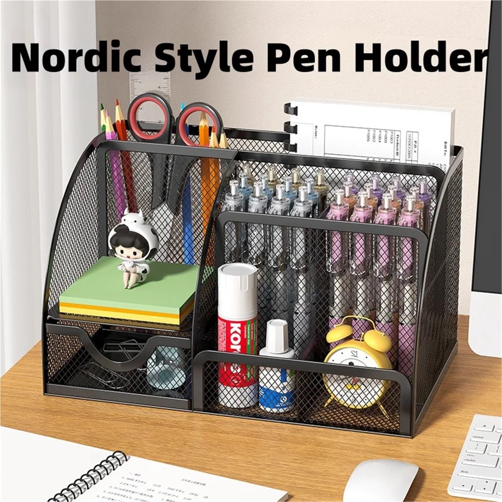 Organizer Scrivania Metal Pen Holder Creative Simple Stationery Storage Box Desktop Decoration Office Supplies(WHITE)