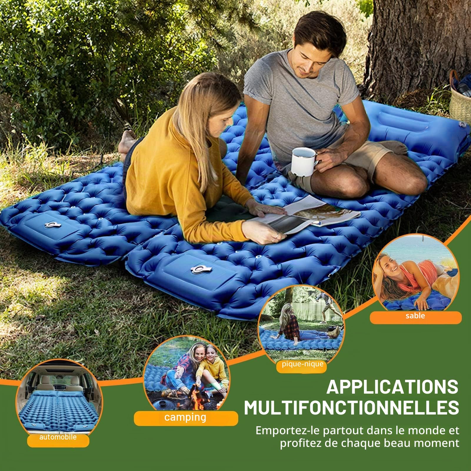 CALIYO Matelas de Camping Autogonflant – Matelas Pneumatique épais avec Pompe à Pied, Ultraléger et Imperméable | Oreiller Intégré, Compact pour L'extérieur, La Randonnée, Les Tentes et Les Voyages