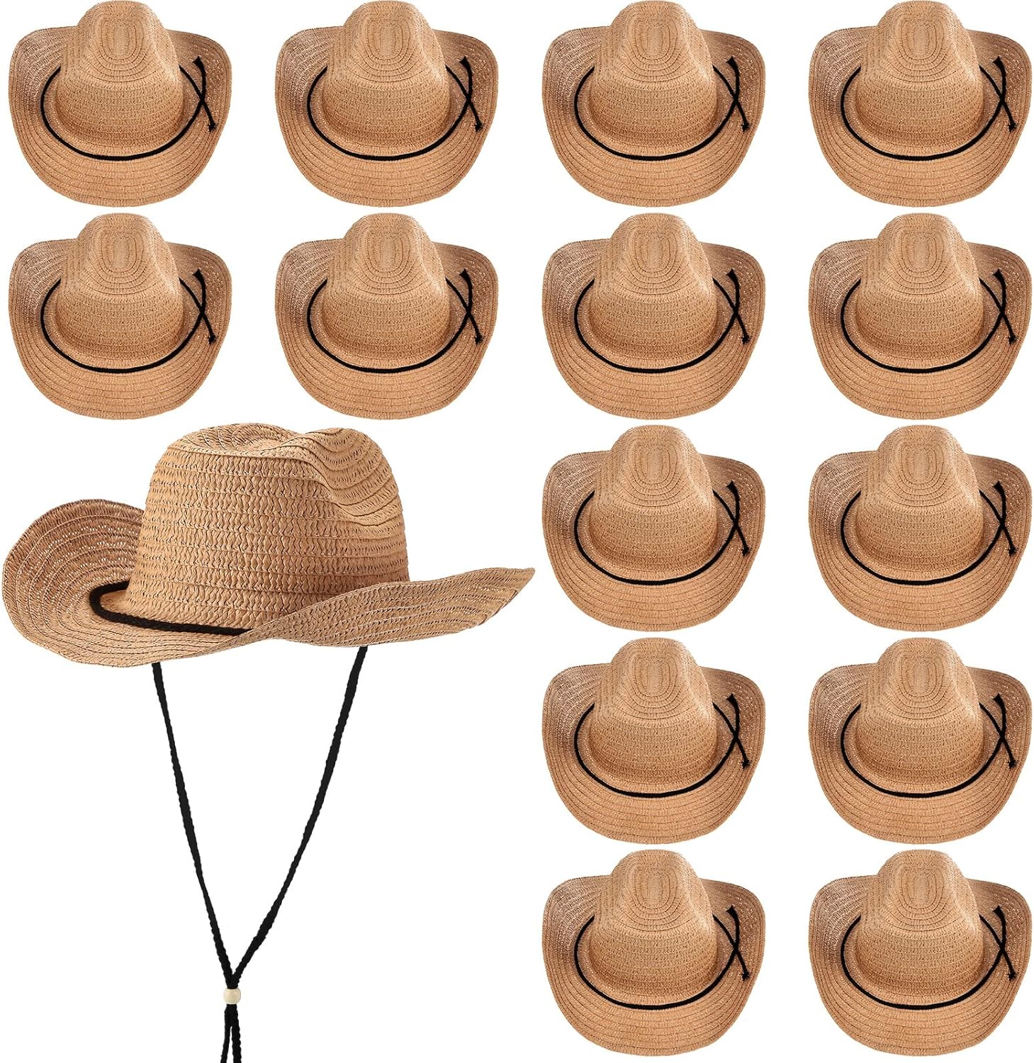 JaGely 15 Pcs Straw Cowboy Hats Wide Brim Summer Hat Women Men Country Accessories for Western Themed Party Concerts Birthday