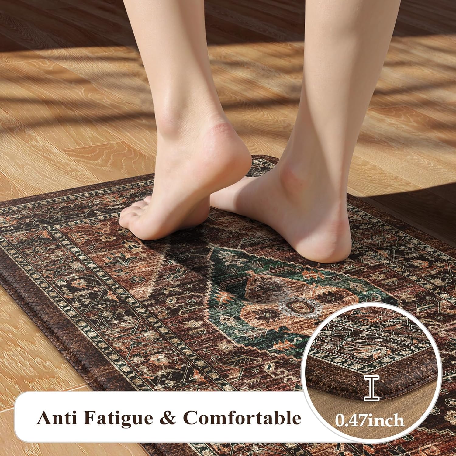 KIMODE Kitchen Mats for Floor Cushioned Anti Fatigue, Floral Kitchen Rugs Sets of 2, Brick Rugs for Kitchen Floor, Comfort Kitchen Floor Mats, Ergonomic Standing Desk Mat for Sink Laundry