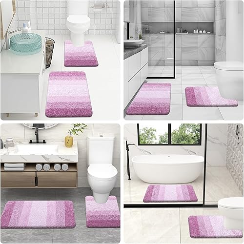 Miniatura 134 de OLANLY Juego de 2 alfombras de baño de 2 piezas, alfombras de baño de microfibra suave y absorbente y alfombra de inodoro con contorno