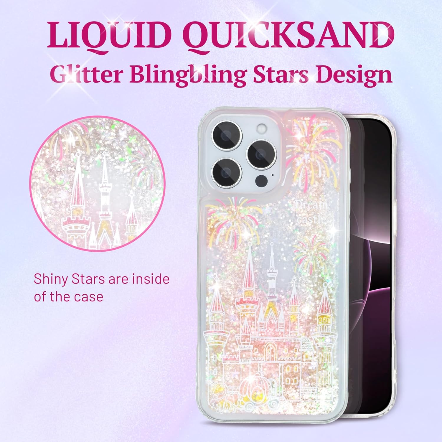 MrARTIST for iPhone 14 Pro Case - for Women Girls Cute Girly Kawaii Aesthetic Liquid Quicksand Sparkle Glitter Bling Shiny Sparkly Unique Design Funda Phone Cover for Apple 14Pro - Image 3