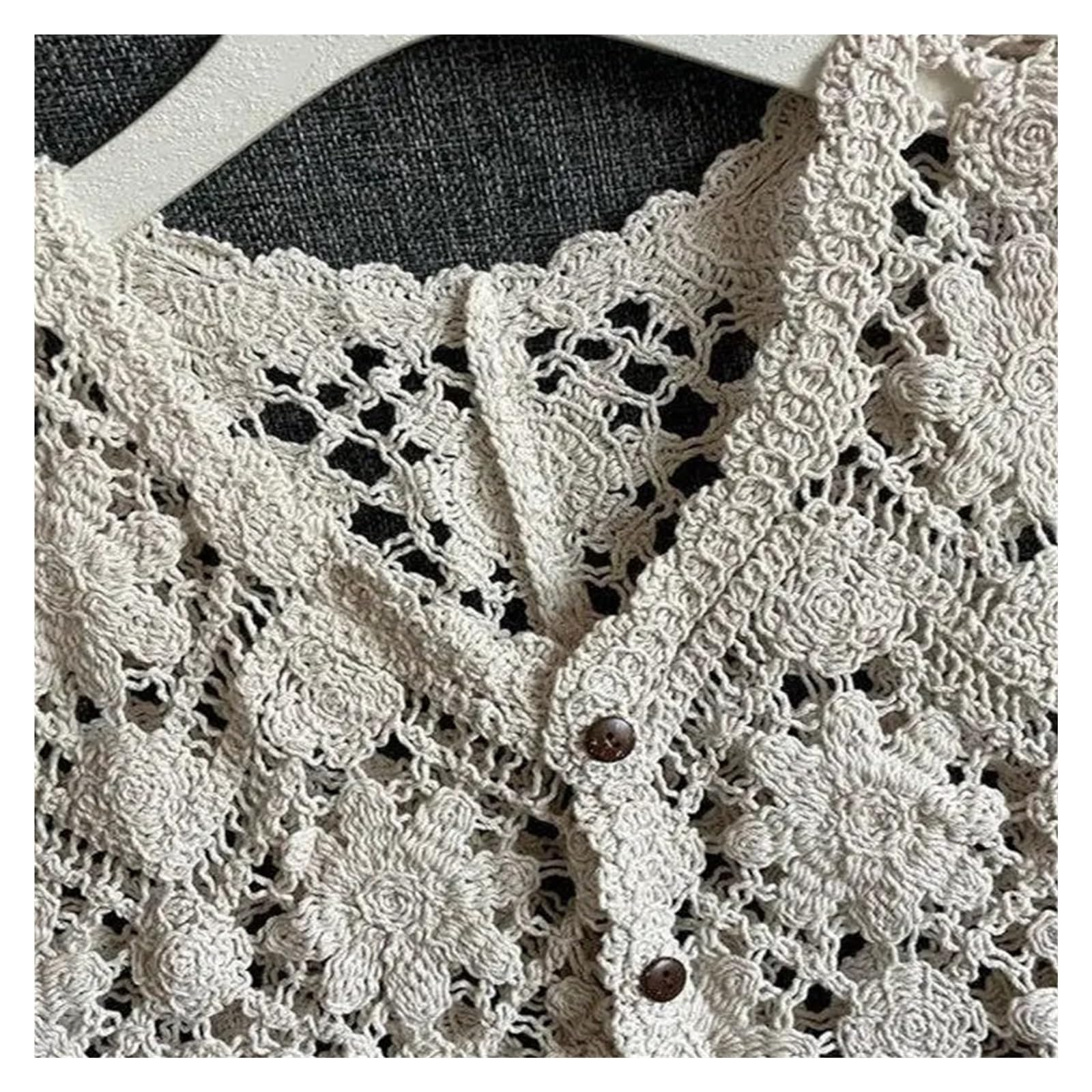 Cárdigan sin Mangas de Punto Abierto Crochet Floral Bordado