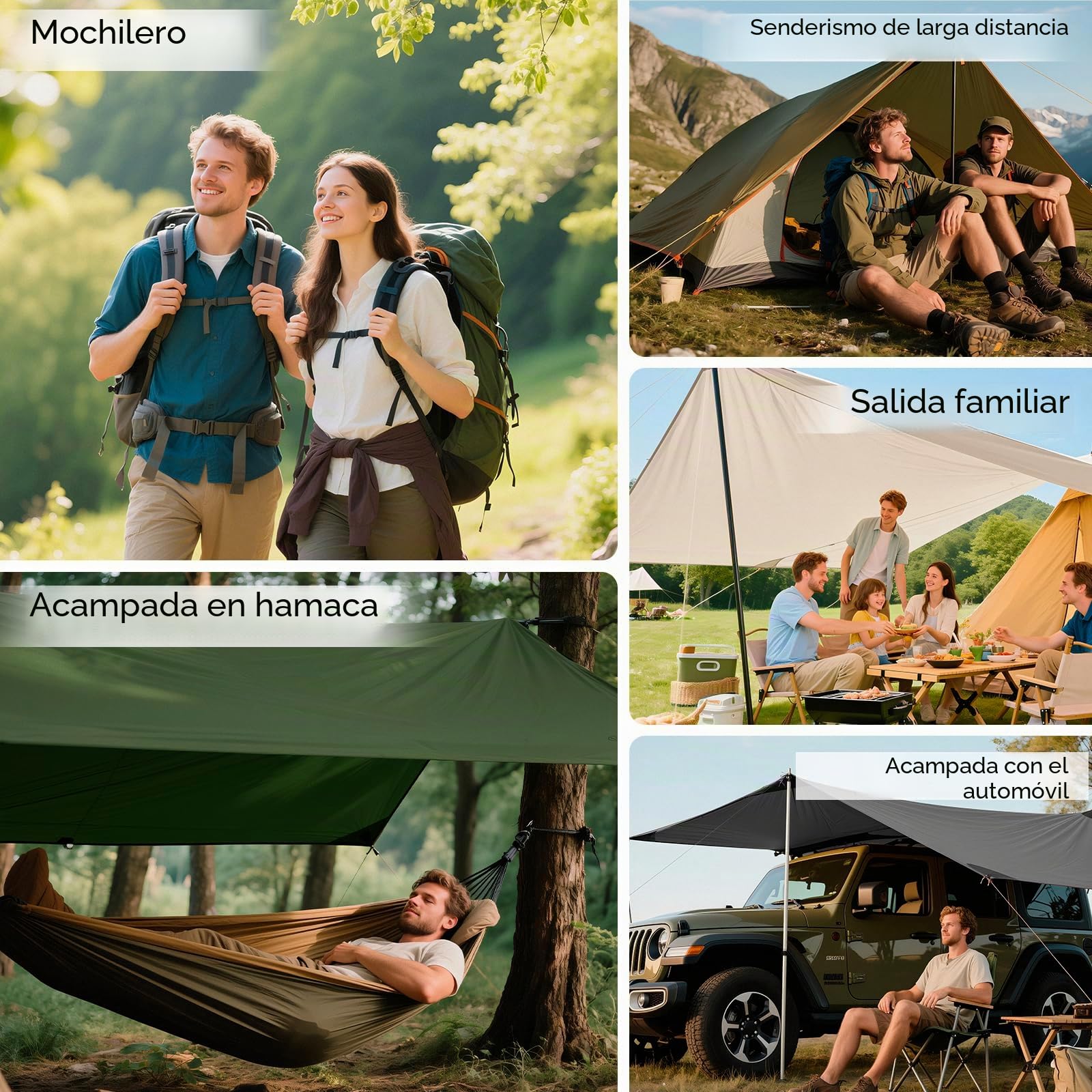 Free Soldier Toldo de Acampada y Deportes al Aire Libre Impermeable Portable Multifuncional para Viajar Tienda de campaña Toldo Refugio Parasol Toldo （Marrón con uñas）