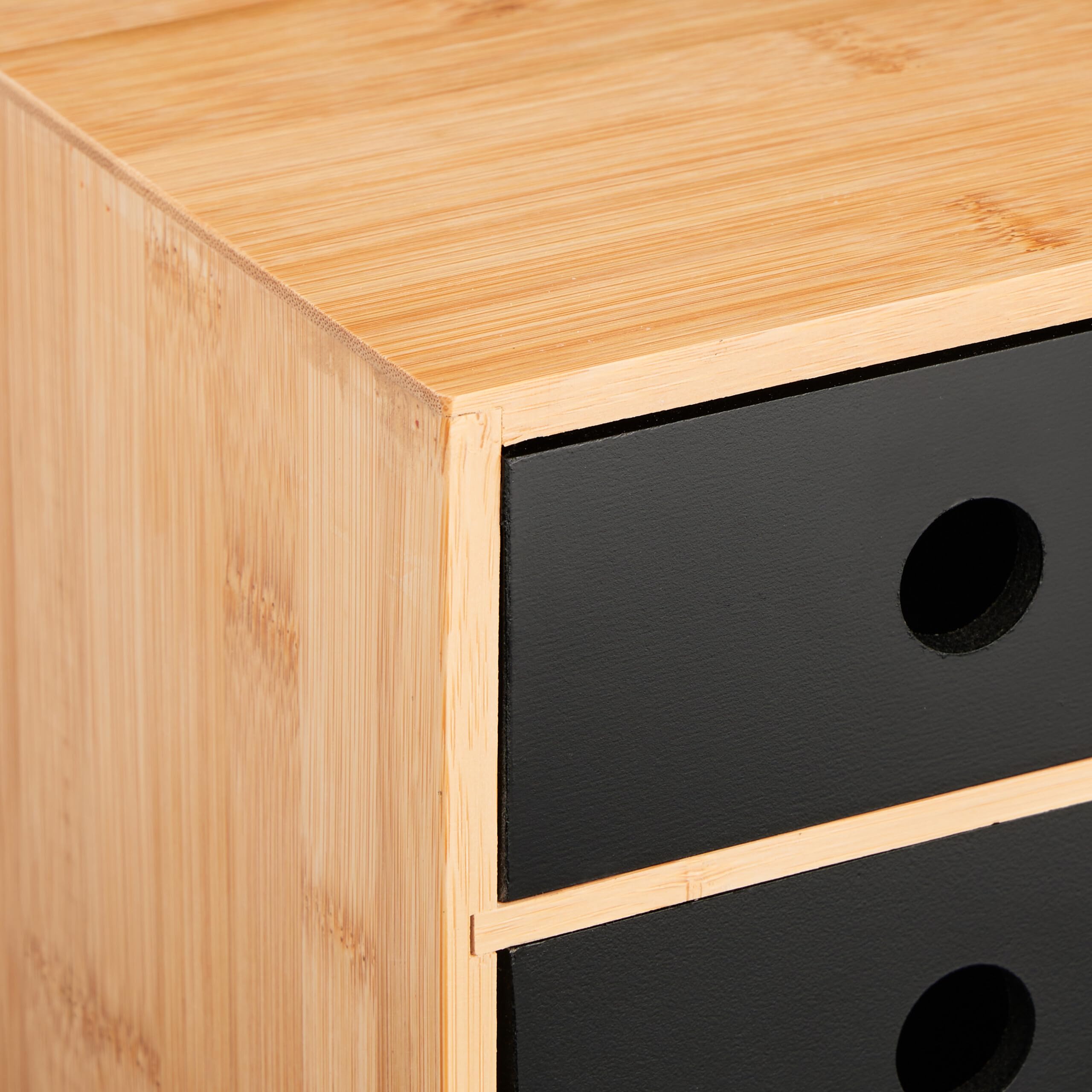 Relaxdays bureau organizer, bamboe & MDF, met 3 lades, HxBxD 9 x 26 x 18 cm, nagellak, keuken, badkamer, naturel/wit