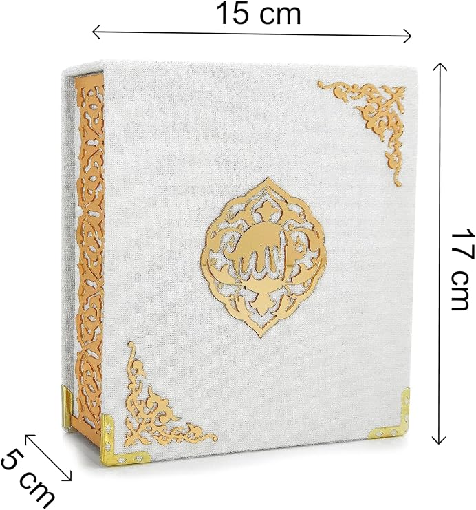 ihvan online, The Holy Qur'an Set, Islamic Prayer Gift Box with Pocket-sized Velvet Covered Quran, Tesbih, Inner Lid Names of Allah (Asmaul Husna), 3 Pieces for Ramadan & Eid & Dowry Gifts, White