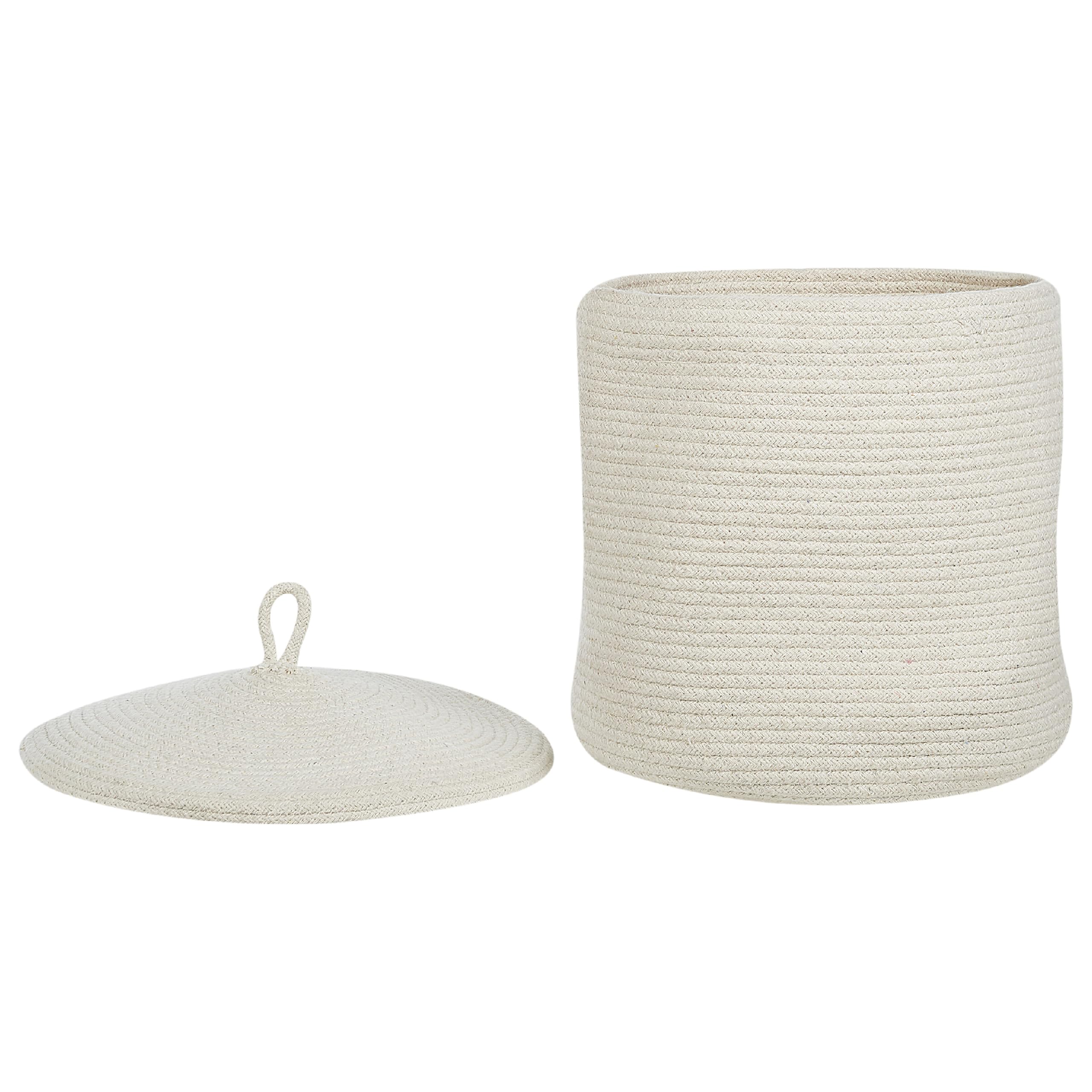 Korb 2er Set Baumwolle cremeweiß geflochten mit Deckel Boho-Design Silopi