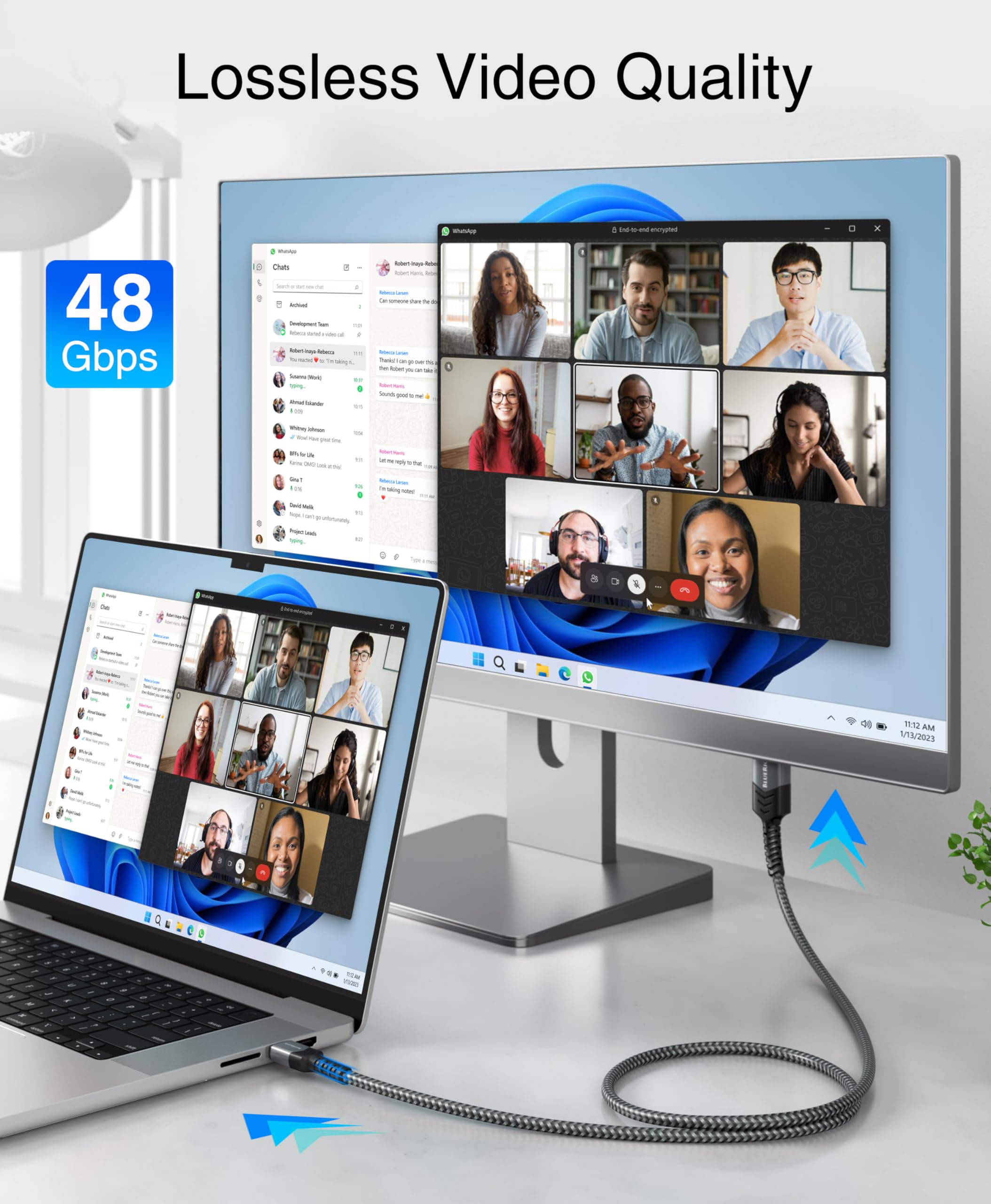 Cable USB C a HDMI de 8K (10 pies, 8K 60 Hz, unidireccional, 48 Gbps, USB tipo C 3.1, cable trenzado HDMI 2.1 premium, USBC a HDMI) – Compatible con Thunderbolt 3/4 con teléfono, laptop, 2
