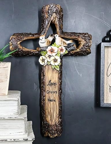 Miniatura 3 de Ebros Gift Rustic Western Love Grows Here Cheerful Birds On Nest Of Flowers - Placa decorativa de pared de madera sintética con diseño de pájaros en