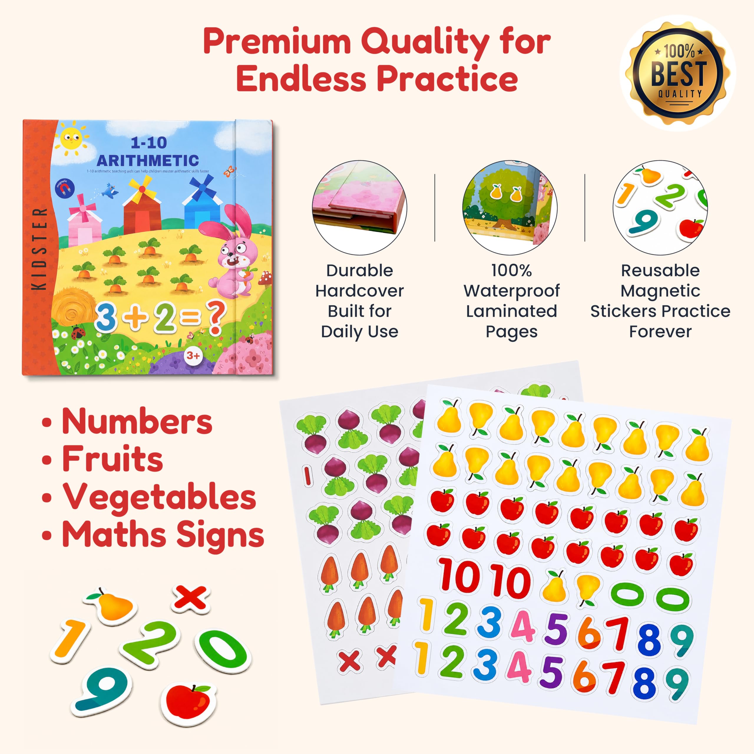 Kidster Magnetic Math Learning Book for Kids 4–7 Years | Reusable Magnetic Number & Counting Activity Book | Montessori Addition & Subtraction Learning Toy 3