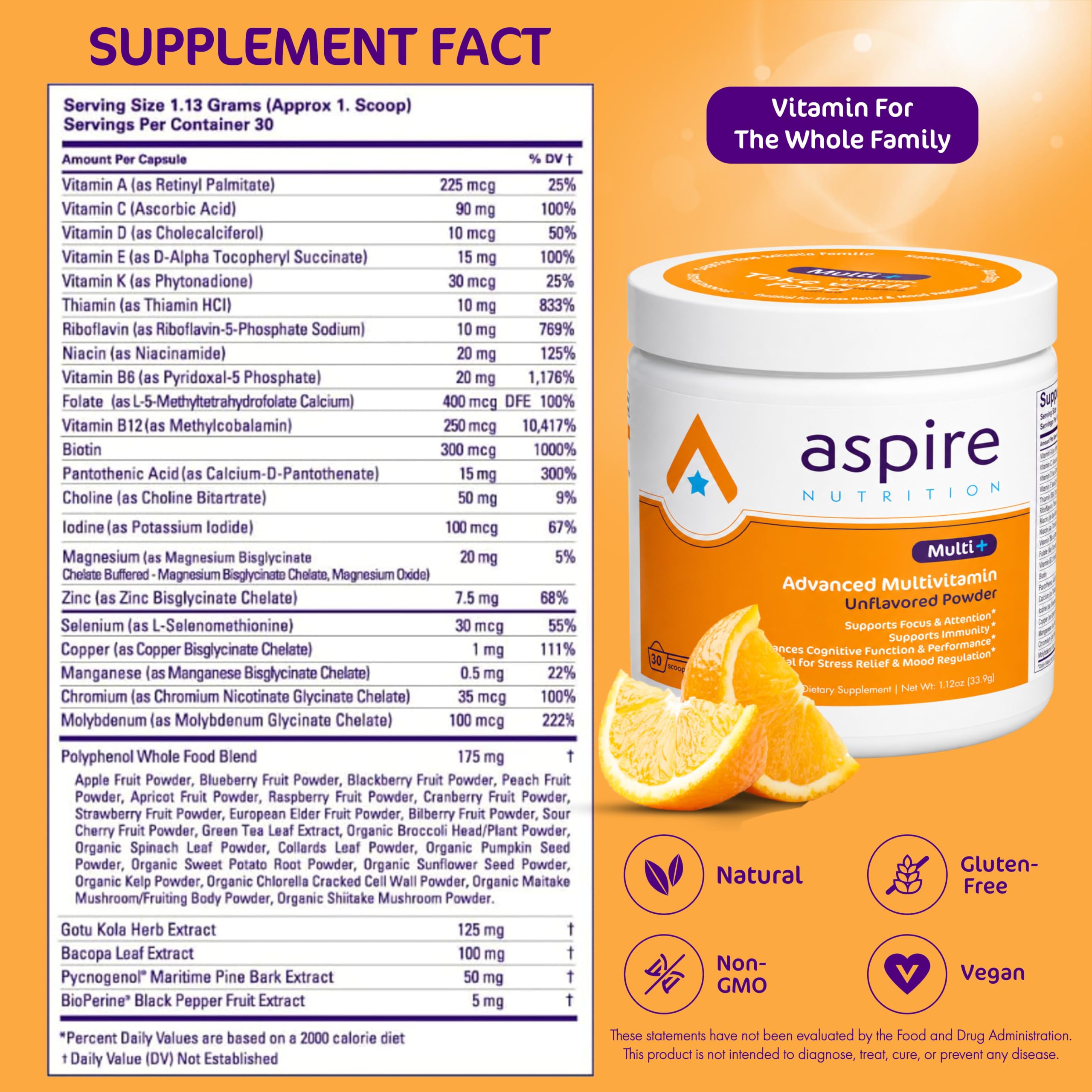 Aspire Multi+™ Advanced Multivitamin for Kids, Men & Women (unflavored Powder) — Amazon image 2
