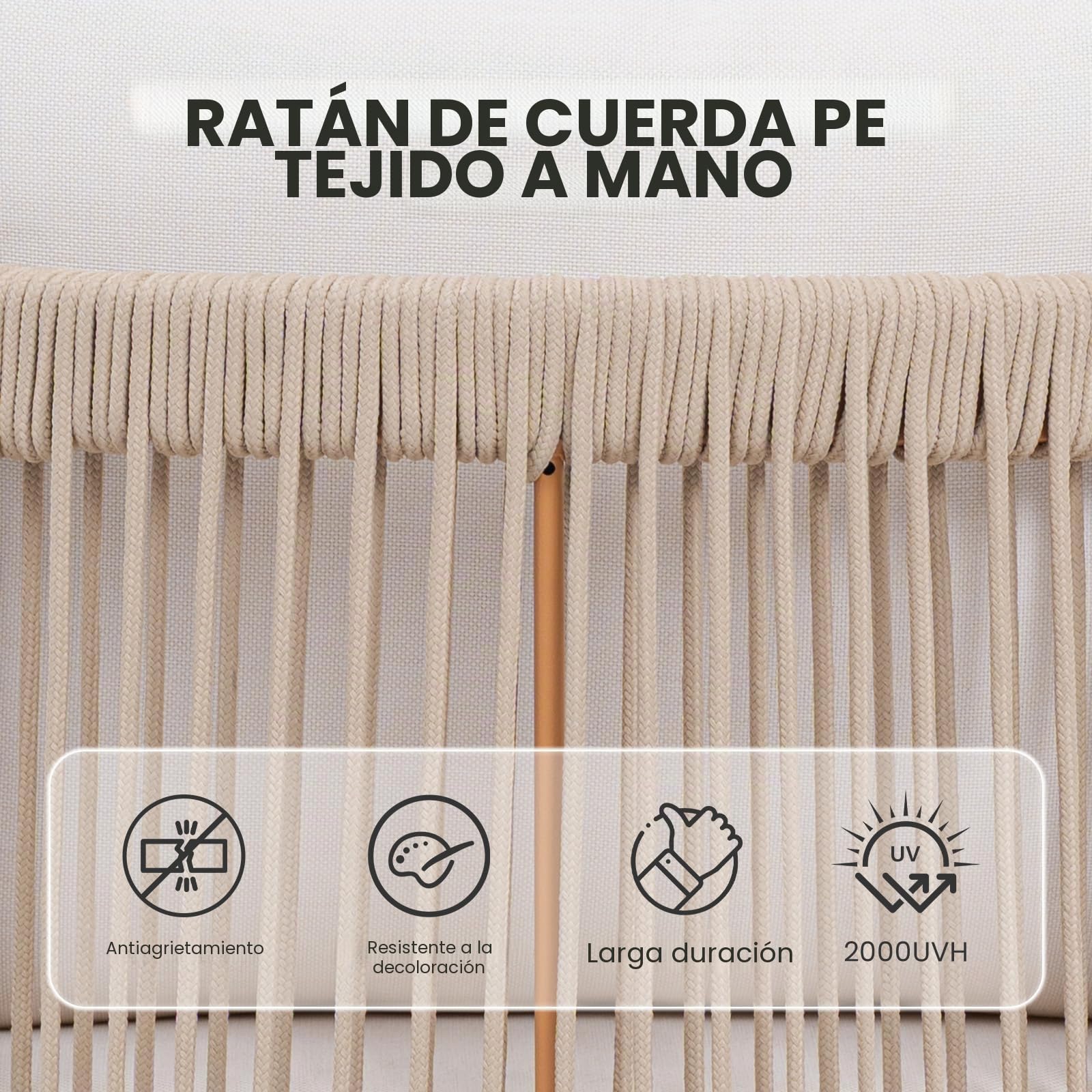 Ya-Home Juego de 2 Sillas Jardín Exterior con Brazos,Beige | Nórdico, Impermeable, Respaldo PE Trenzado, Estructura Metálica Acabado Madera, Cremalleras, para Terraza/Jardín/Interior