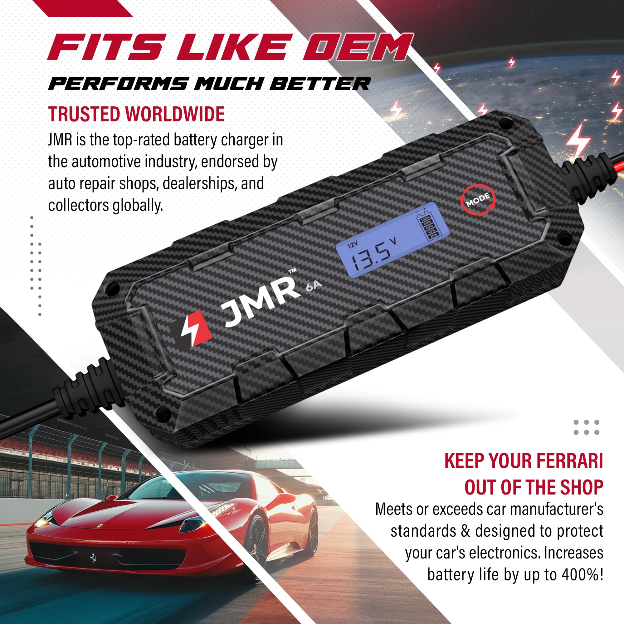JMR Cargador de Bateria para Ferrari 458 California F12 FF 599 612