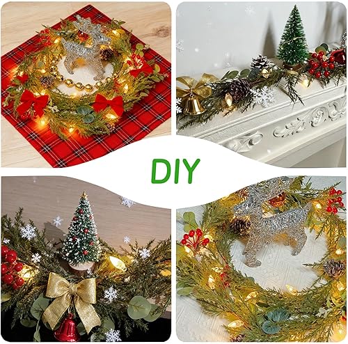 Miniatura 6 de Guirnalda de Navidad preiluminada de 6 pies con 20 luces LED de Navidad con conos de pino de bayas rojas, hojas de eucalipto, decoración navideña
