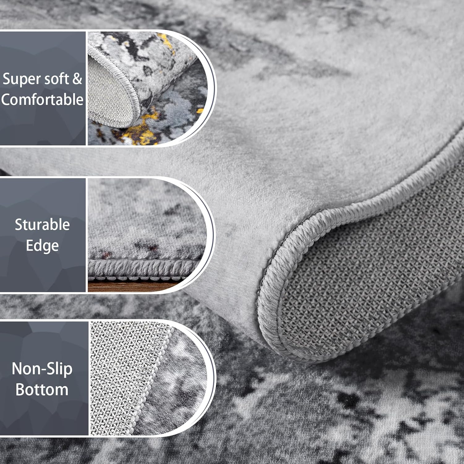 AROGAN 8x10 Rug Washable Area Rugs for Living Room, Modern Abstract Large Area Rug Non Slip Carpet, Low Pile Indoor Floor Soft Rug for Bedroom Dining Room Office Kids Playroom Decor, Blue/Grey