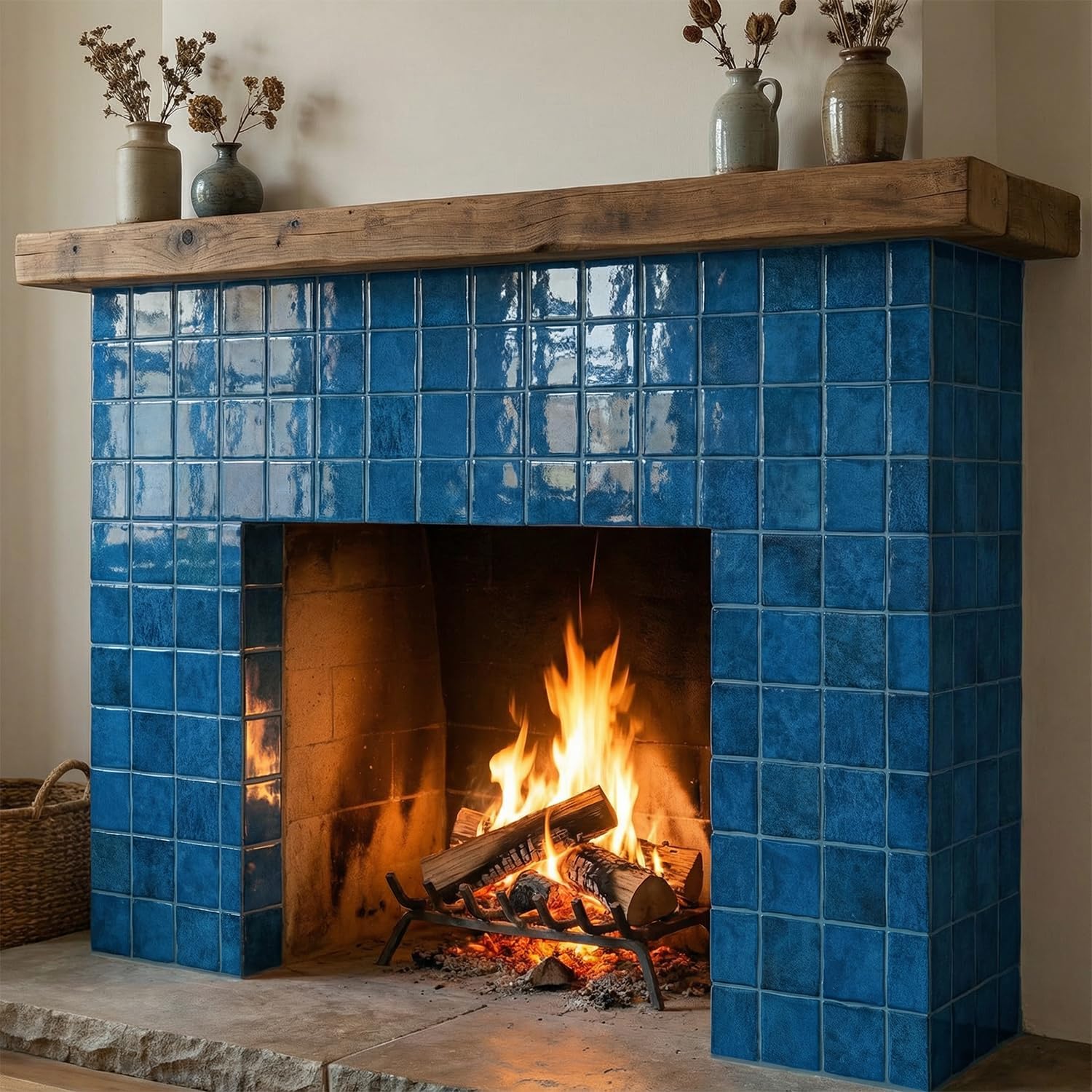 24 Sheets Thicker Peel and Stick Backsplash Tile, 6x6-3D Self-Adhesive Square Mosaic Subway Checkered Vinyl Wall Tiles for Bathroom, Kitchen, Living Room - Blue