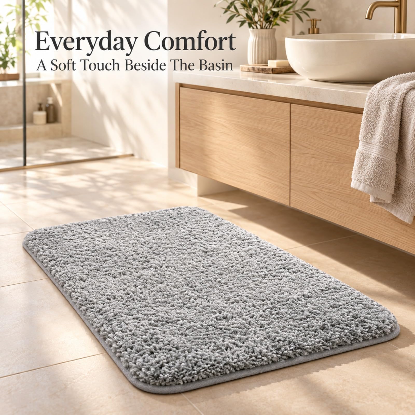 Tapis De Bain Doux À Poils Denses, Bordure Soignée Et Coins Arrondis (Marron,50 * 80cm)