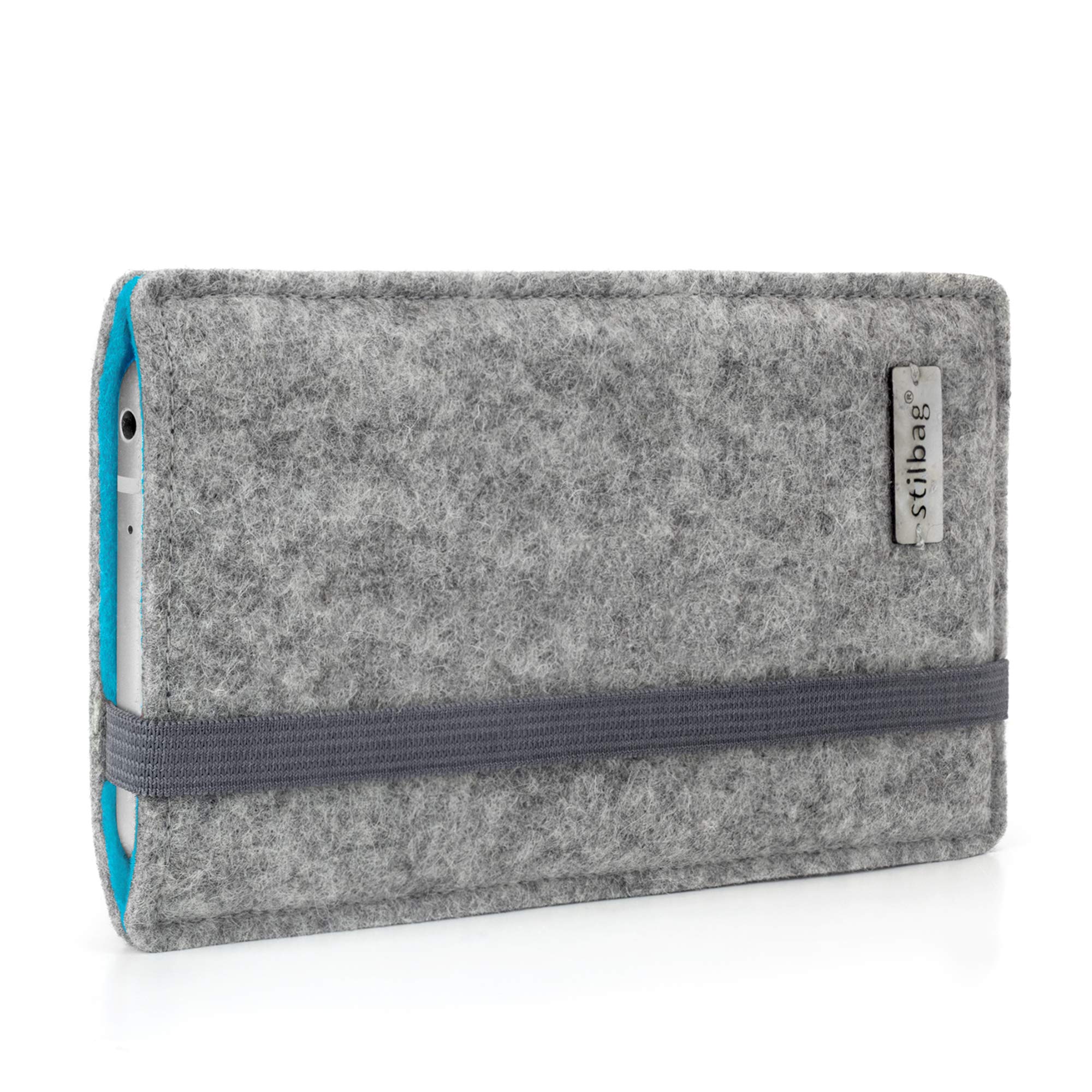 stilbag maßgeschneiderte Handyhülle Finn | Farbe: hellgrau/Azur | Smartphone-Tasche aus Filz | Handy Schutzhülle | Handytasche Made in Germany