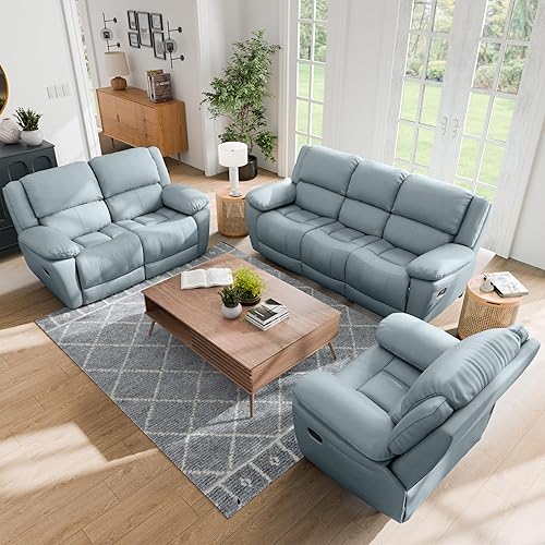 Furniture of America Sorin Modern - Juego de sofá reclinable de cuero de 3 piezas con reposabrazos de almohada, sofá modular reclinable, sofá