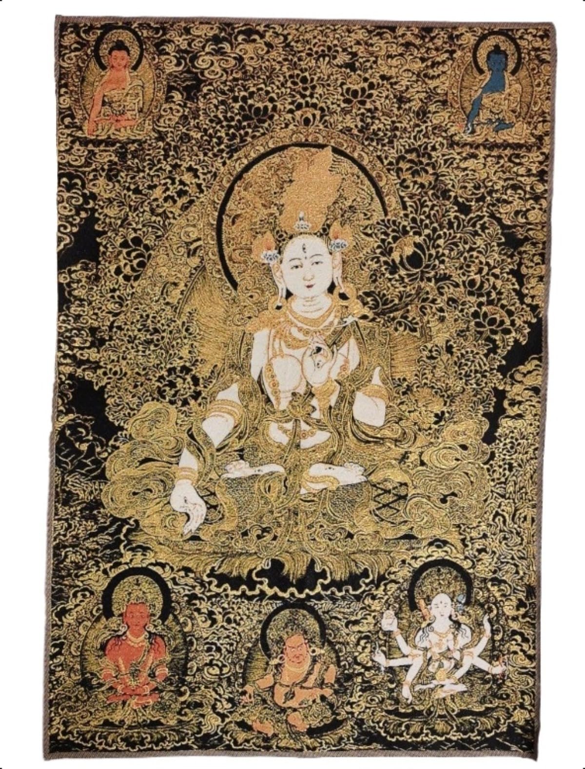 Thangka Silk Embroidery Tibetan Buddhism Guanyin Tara Kwan Yin Tangka Wall Hanging for Home Décor Tapestry Meditation