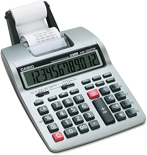 Casio HR100TM HR-100TM Calculadora de impresión portátil bicolor, impresión negra/roja, 2 líneas/segundo