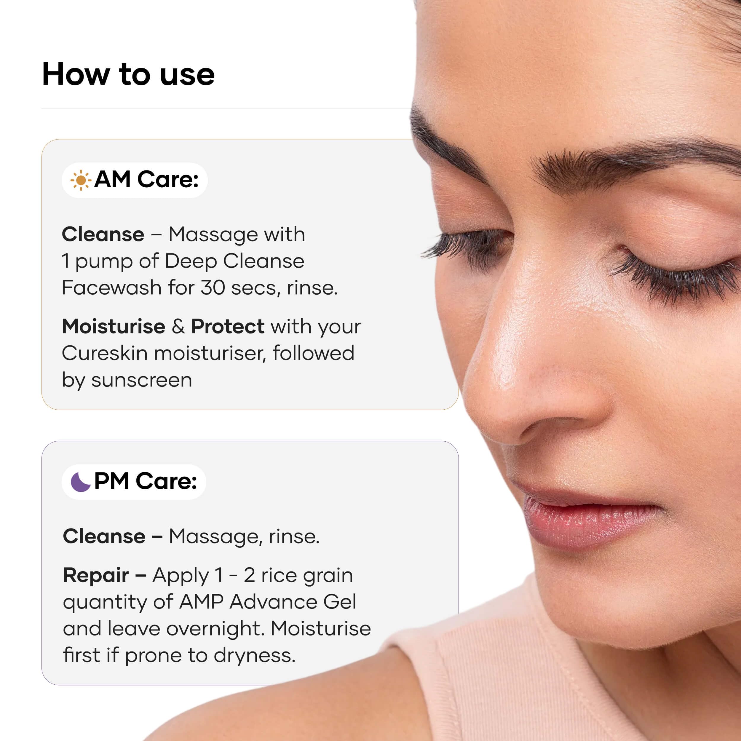 Cureskin Acne Control Combo | Salicylic Acid 2% Deep Cleanse Face Wash 100 ml + AMP Advance Acne Gel 10 g | Clears Pimples, Unclogs Pores & Controls Oil | For Oily & Acne-Prone Skin 3