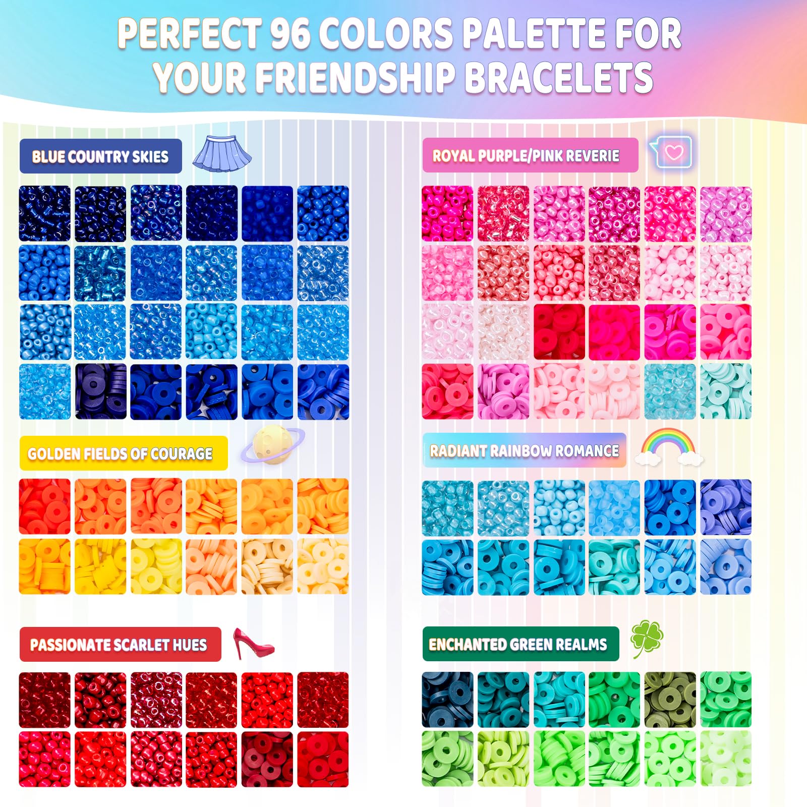 Goldwise Kit per braccialetti dell'amicizia, 6 scatole, kit per la creazione di braccialetti con perline in argilla di 48 colori, perline in vetro di 48 colori e 4 stili di perline con lettere (A-Z