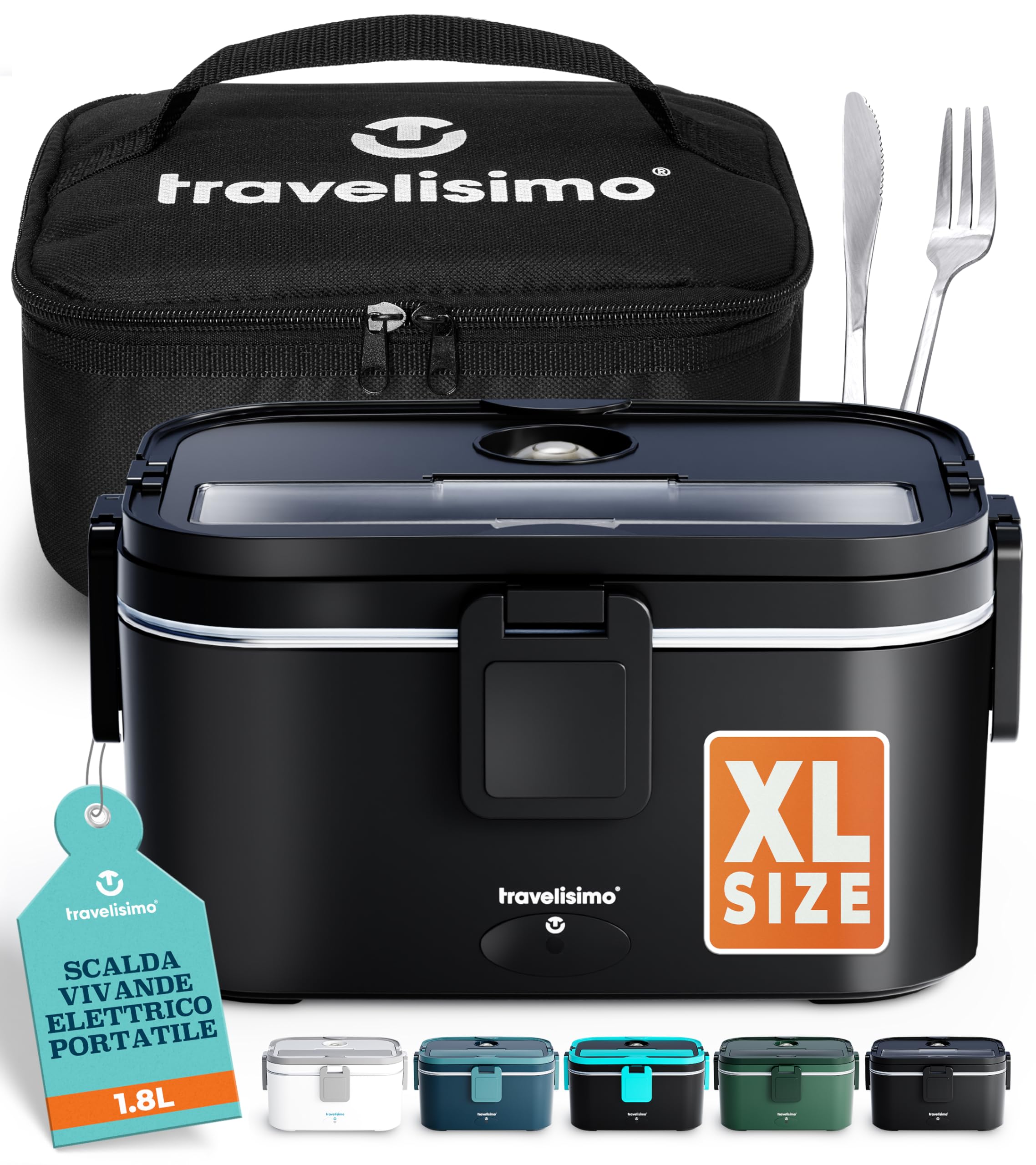 TRAVELISIMO Scaldavivande Elettrico Portatile Extra Grande 1,8L 80W Portapranzo Riscaldabile Portatile, 220V/12V/24V Scalda Vivande Portatile Elettrico per Viaggio e Lavoro, Porta Pranzo Riscaldabile